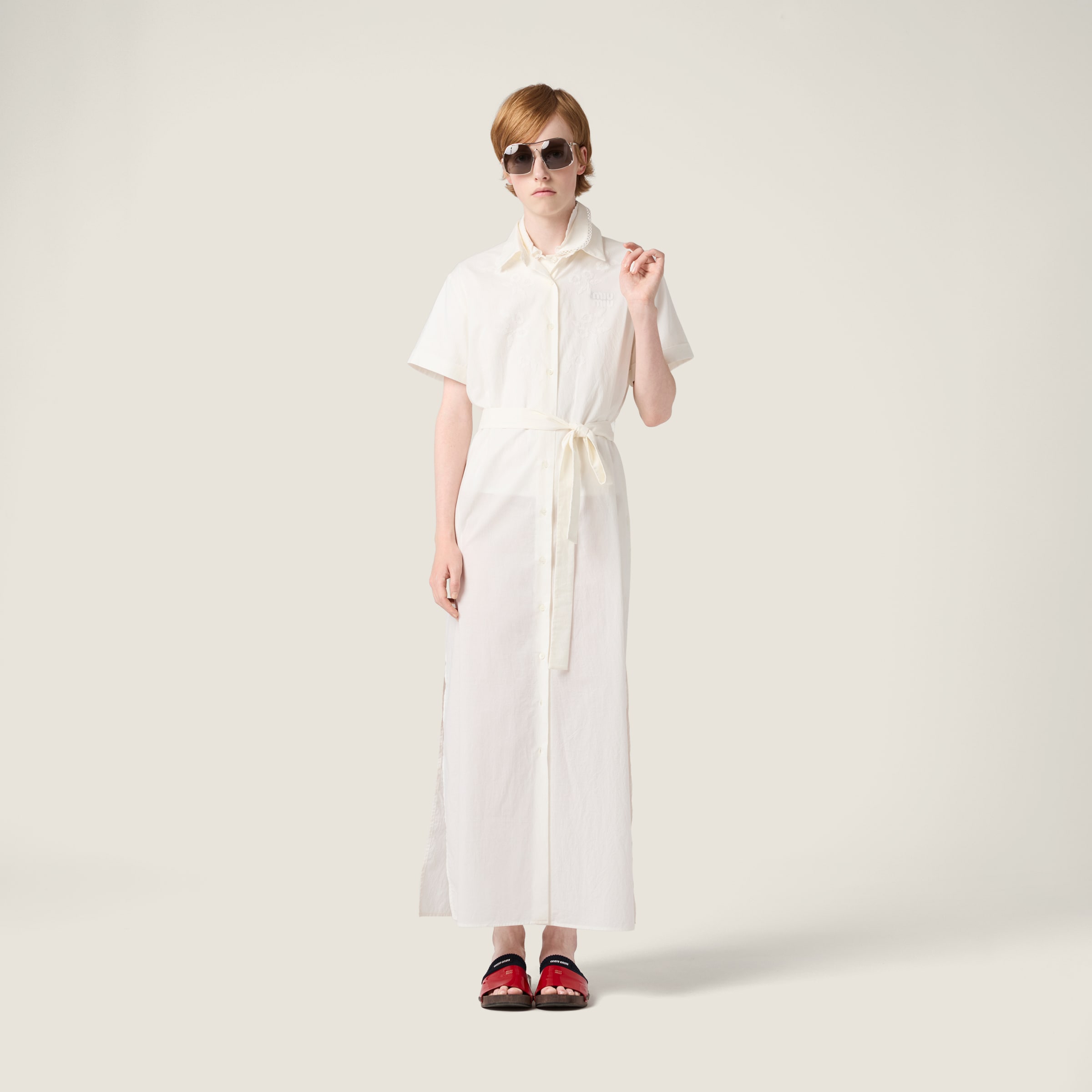 Miu Miu Embroidered Batiste Maxi-dress In White