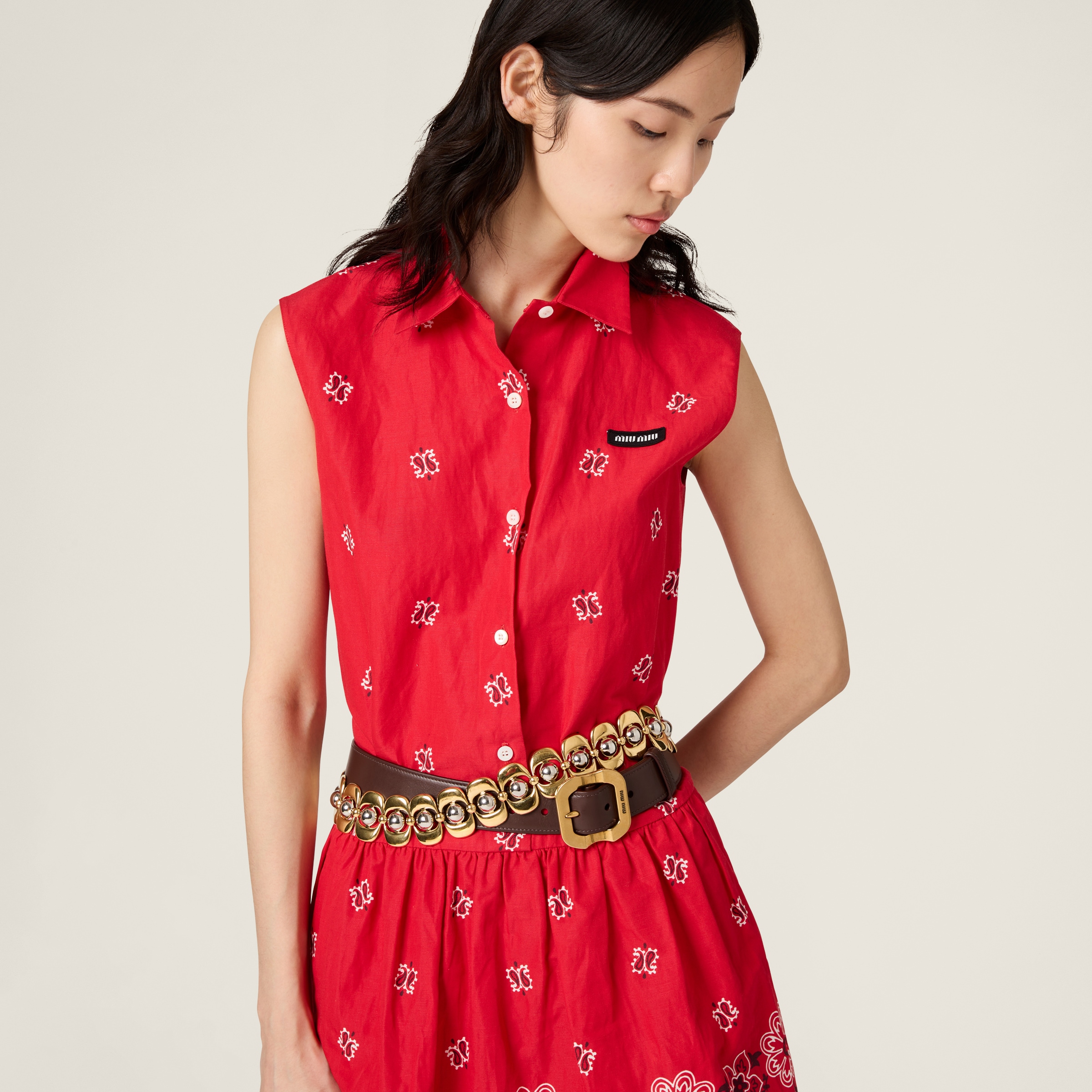 Miu Miu Slubbed Poplin Mini-dress