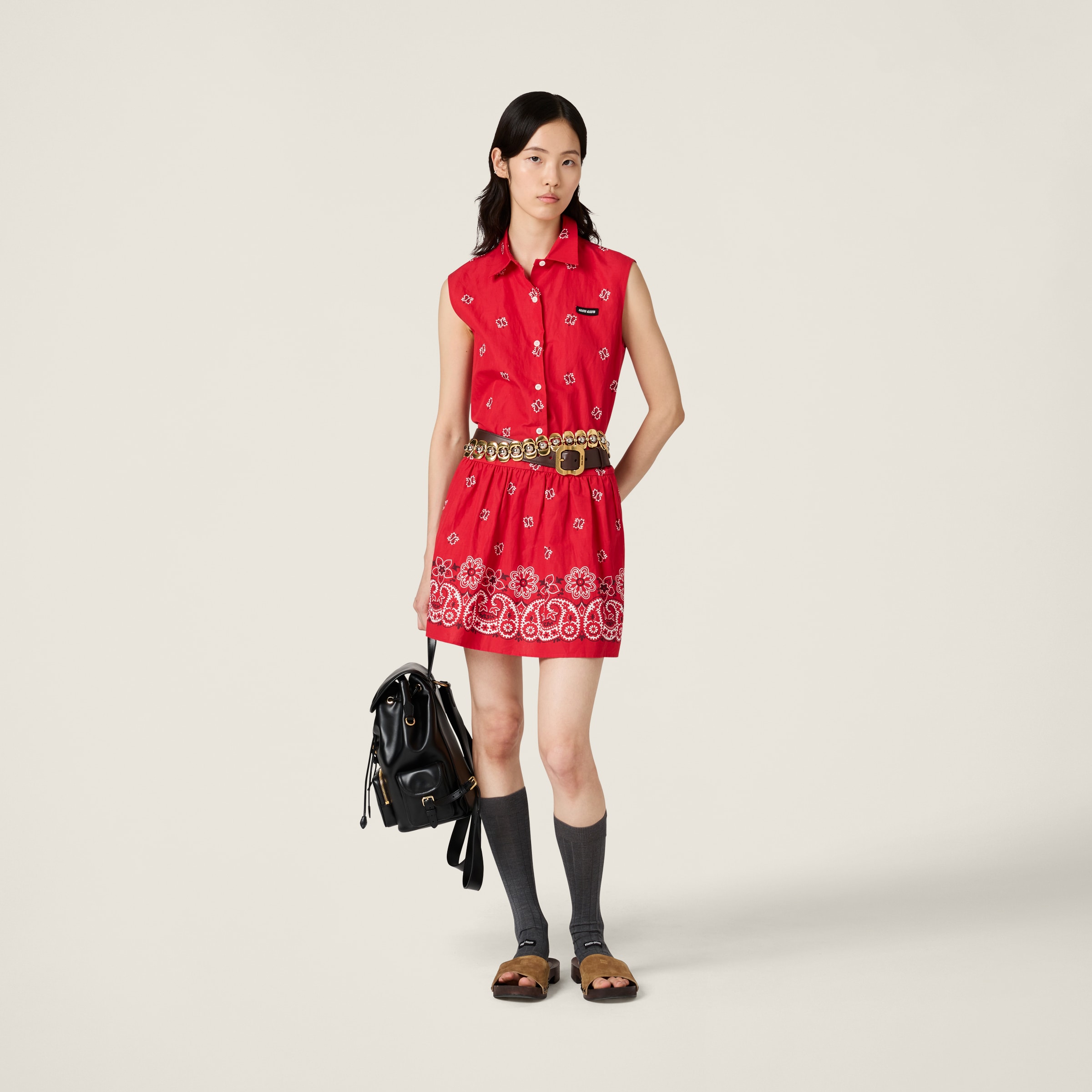 Miu Miu Slubbed Poplin Mini-dress