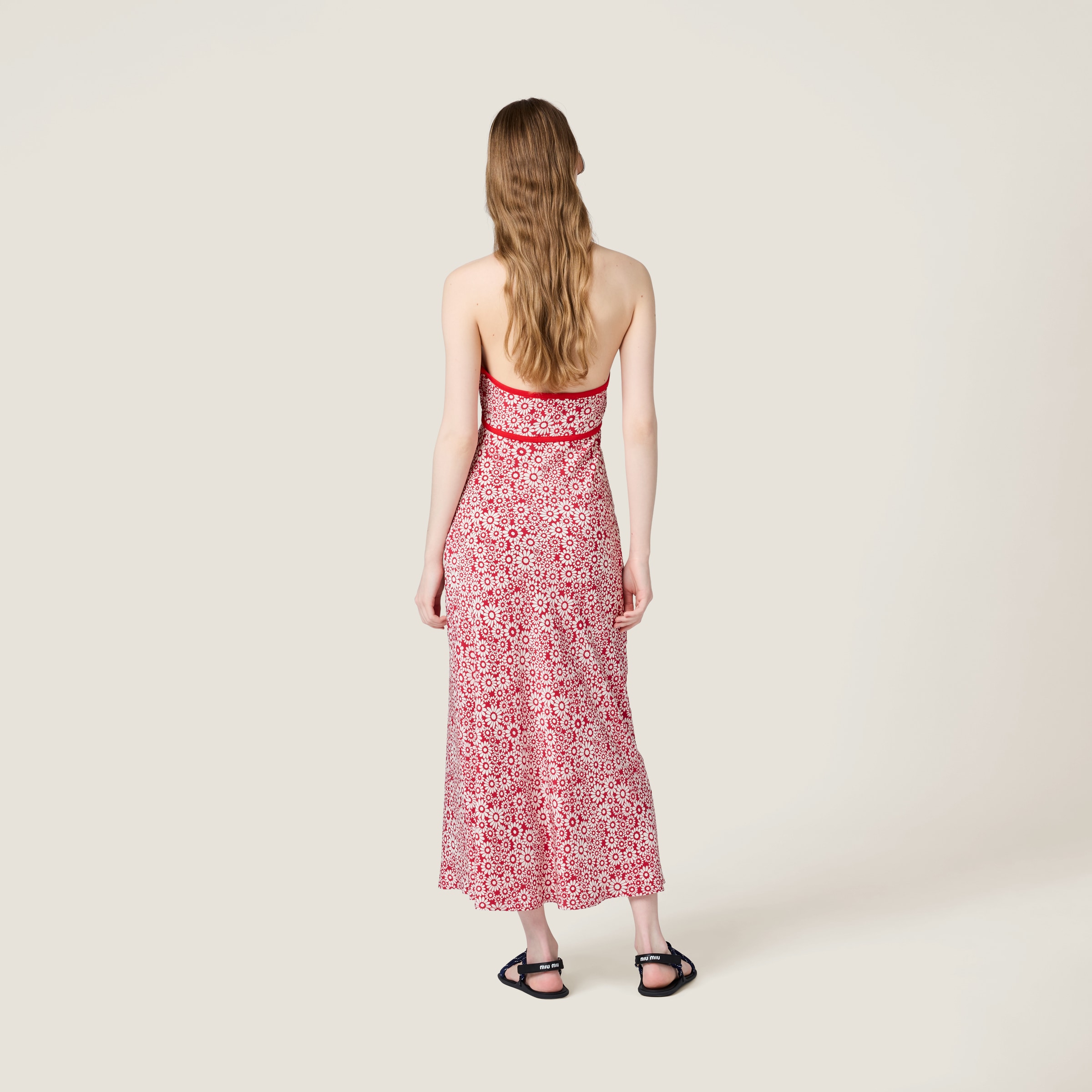 Miu Miu Long Floral Print Crepe De Chine Dress
