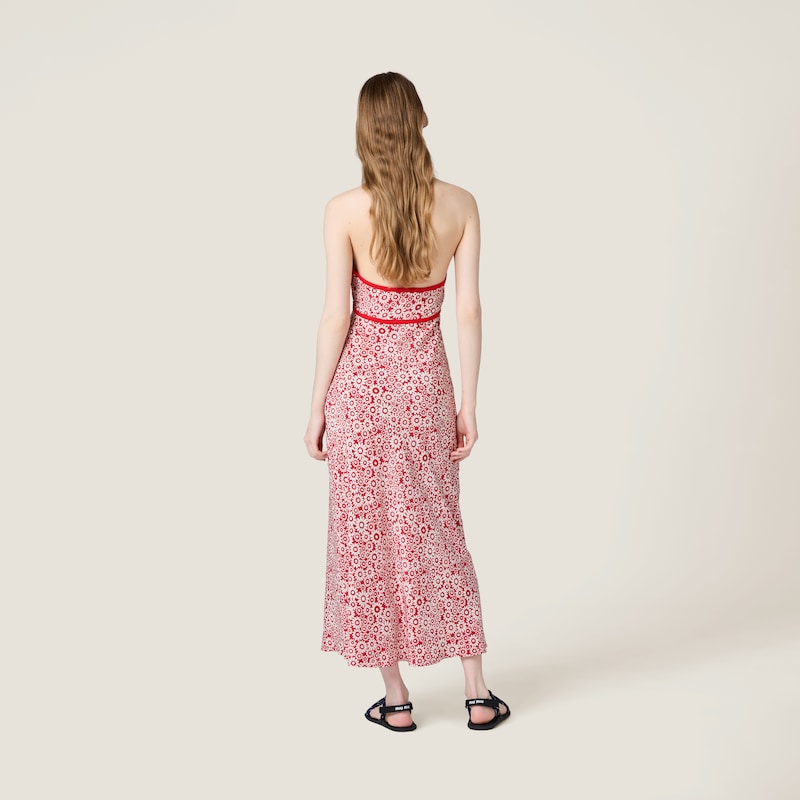 Long floral print crepe de chine dress