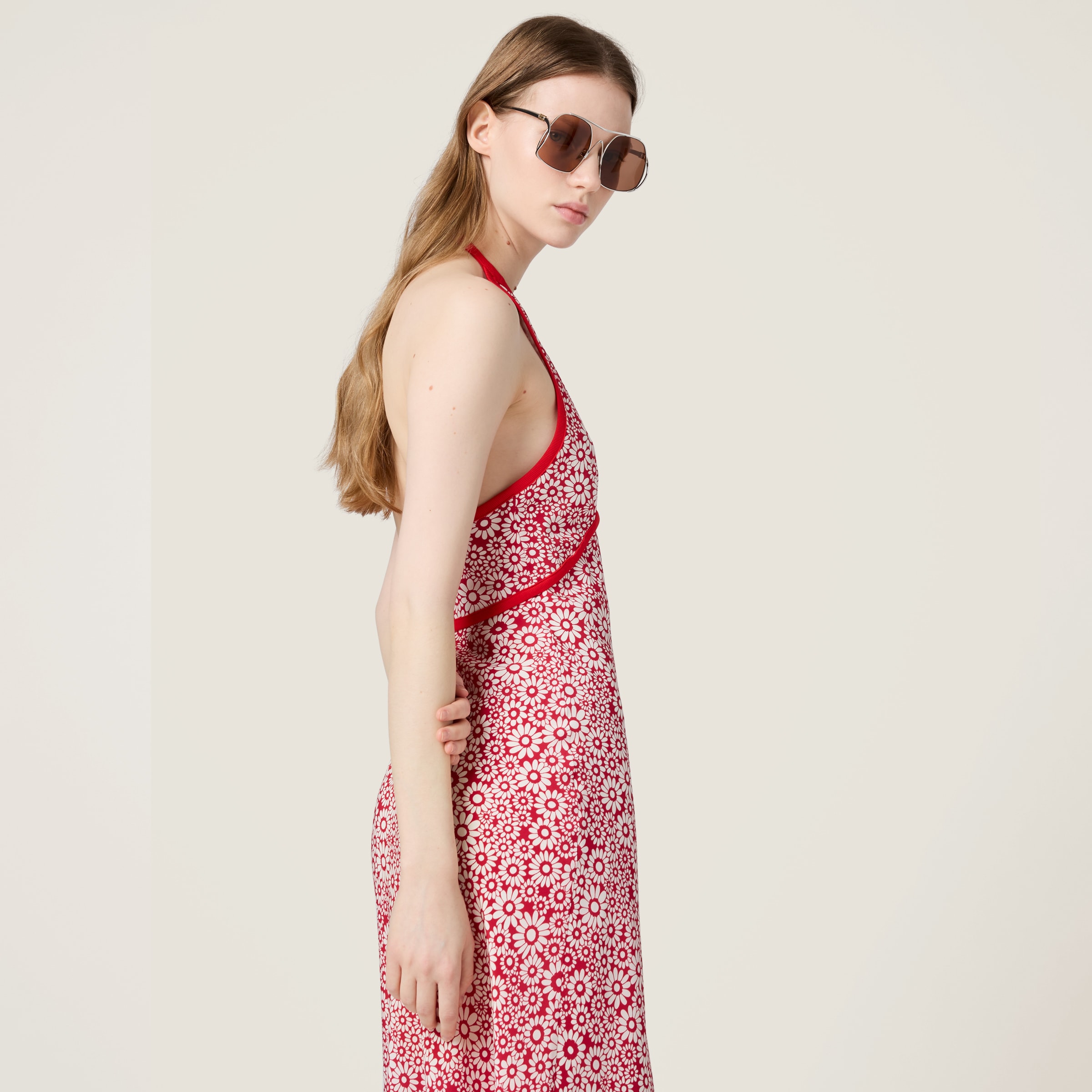 Miu Miu Long Floral Print Crepe De Chine Dress