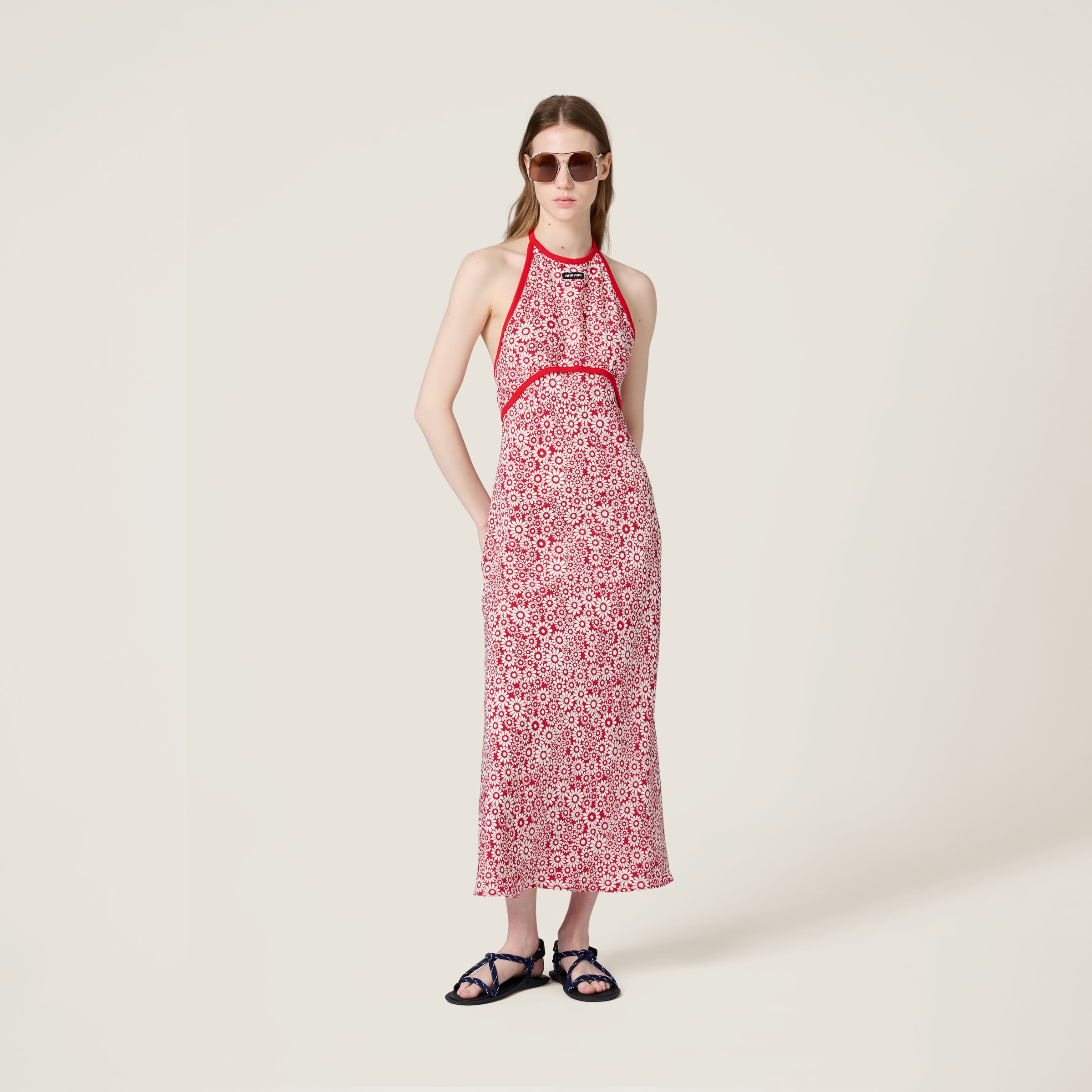 Miu Miu Long Floral Print Crepe De Chine Dress