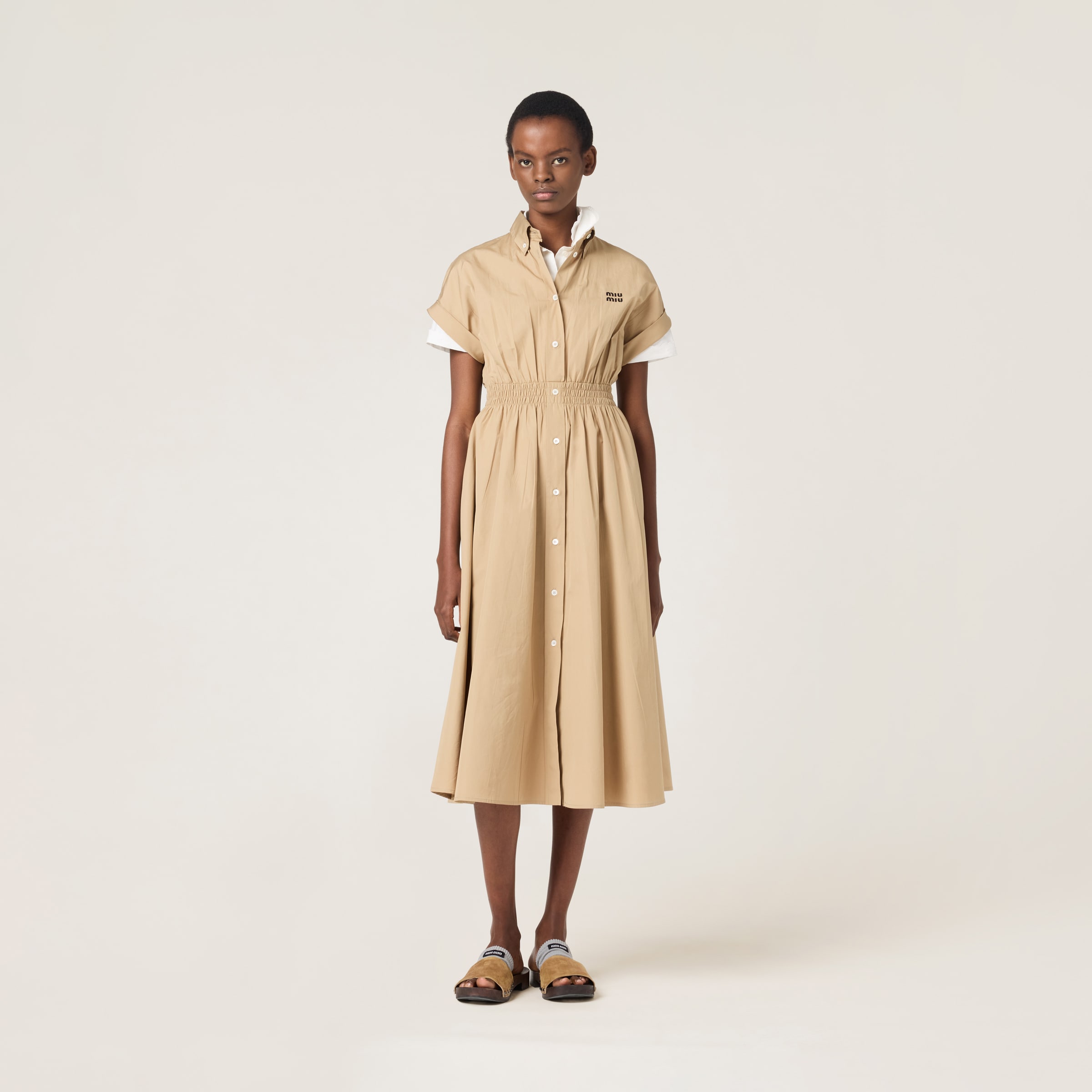 ワンピース MIU MIU Woman Dress Kaki MF590610RG F0241 Khaki Poplin Shirt-dress | Miu Miu