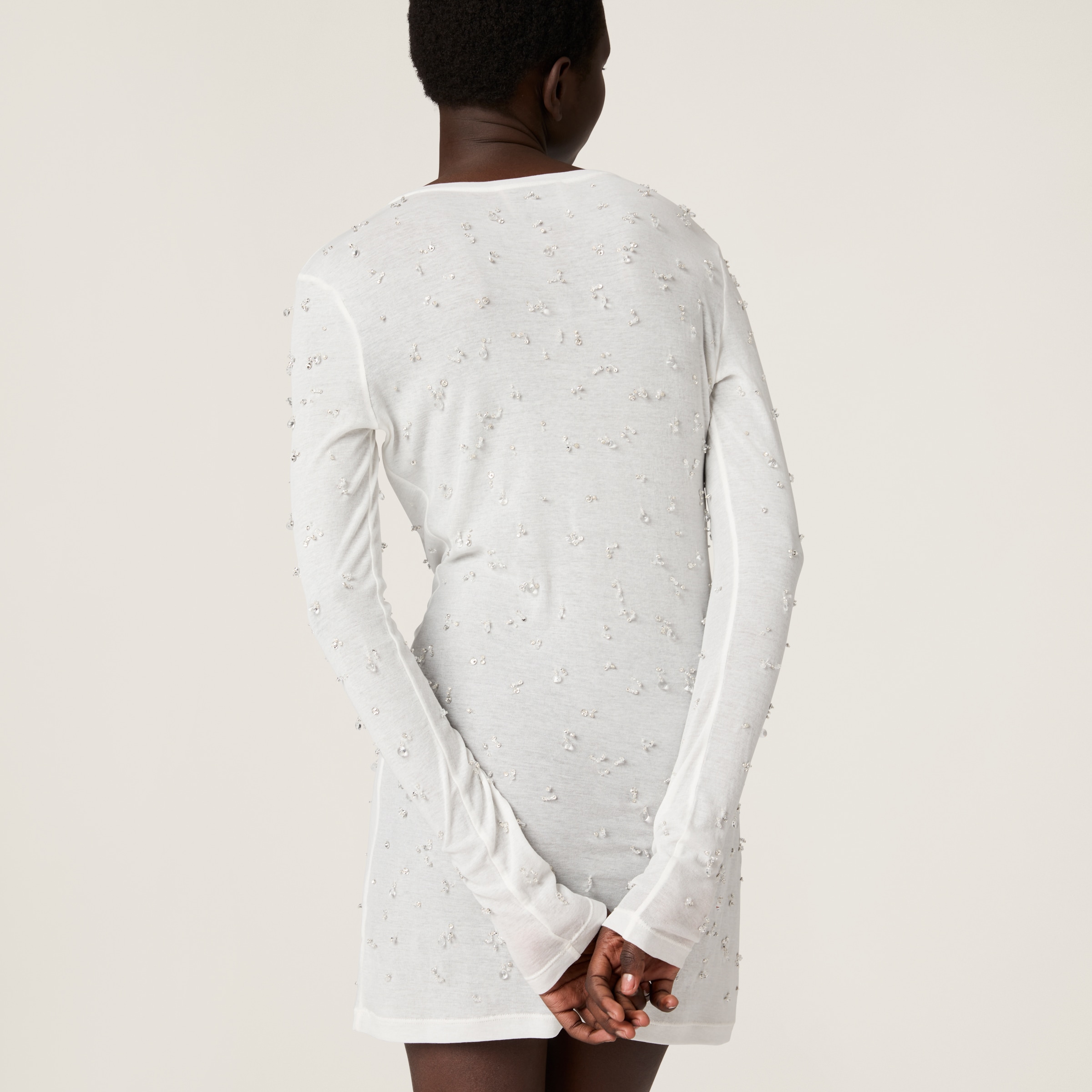 Miu Miu Embroidered Ribbed Knit Jersey Dress