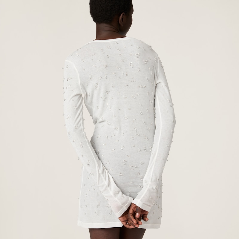 Abito corto in jersey costina con ricami