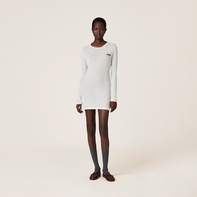 Abito corto in jersey costina con ricami