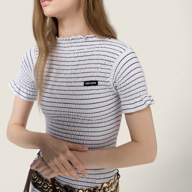 Smocked striped jersey dress