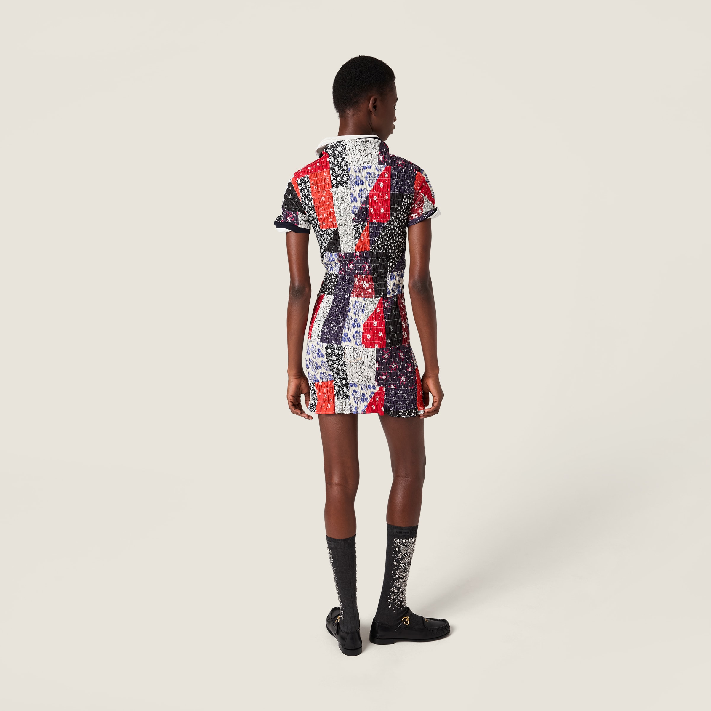 Miu Miu Patchwork Poplin Mini-dress In Multi