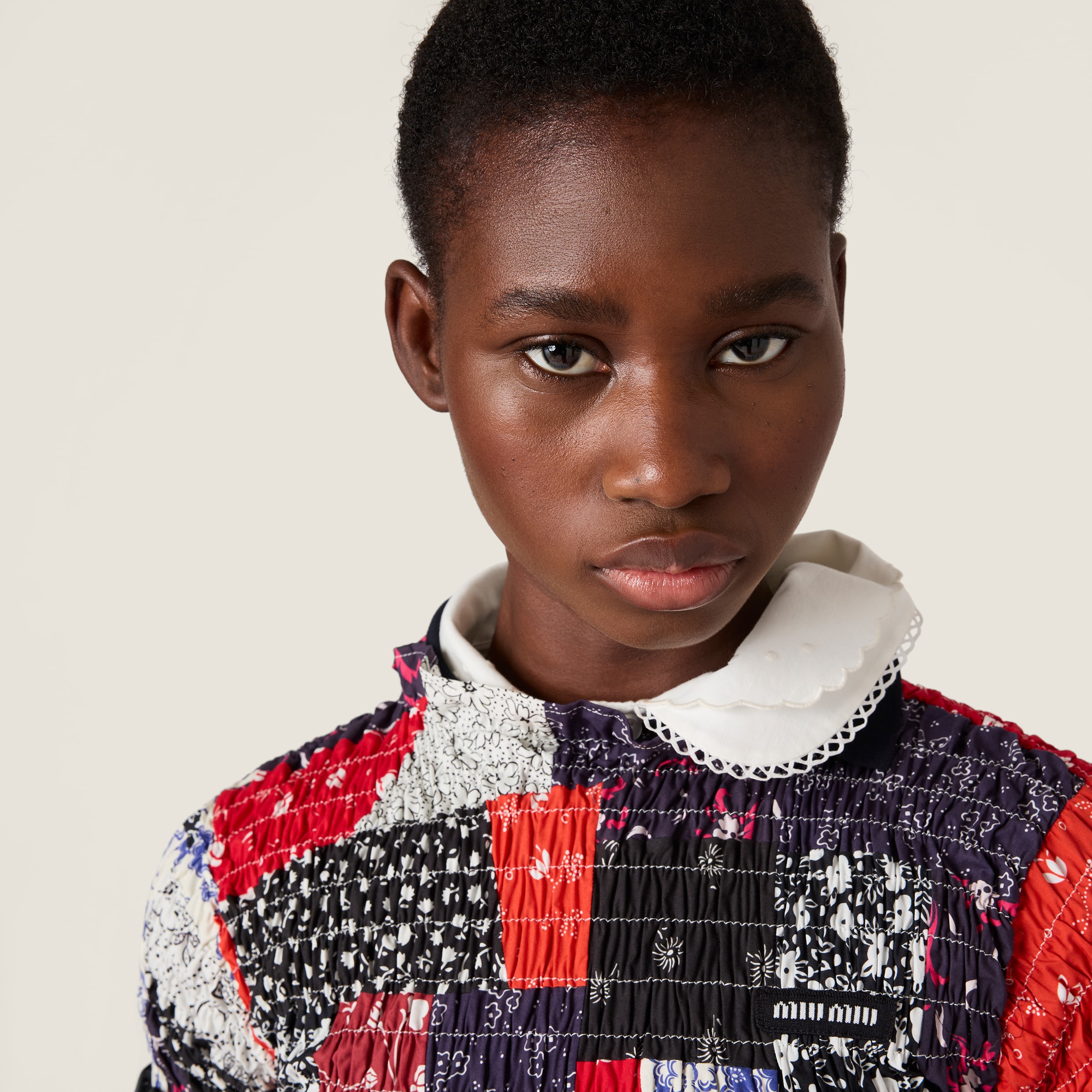 Miu Miu Patchwork Poplin Mini-dress In Multi