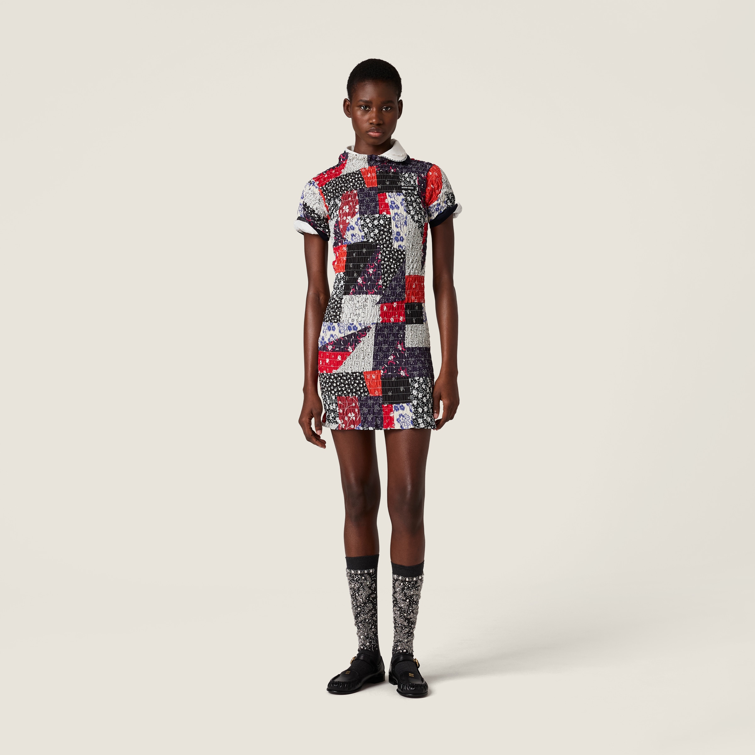 Miu Miu Patchwork Poplin Mini-dress In Multi