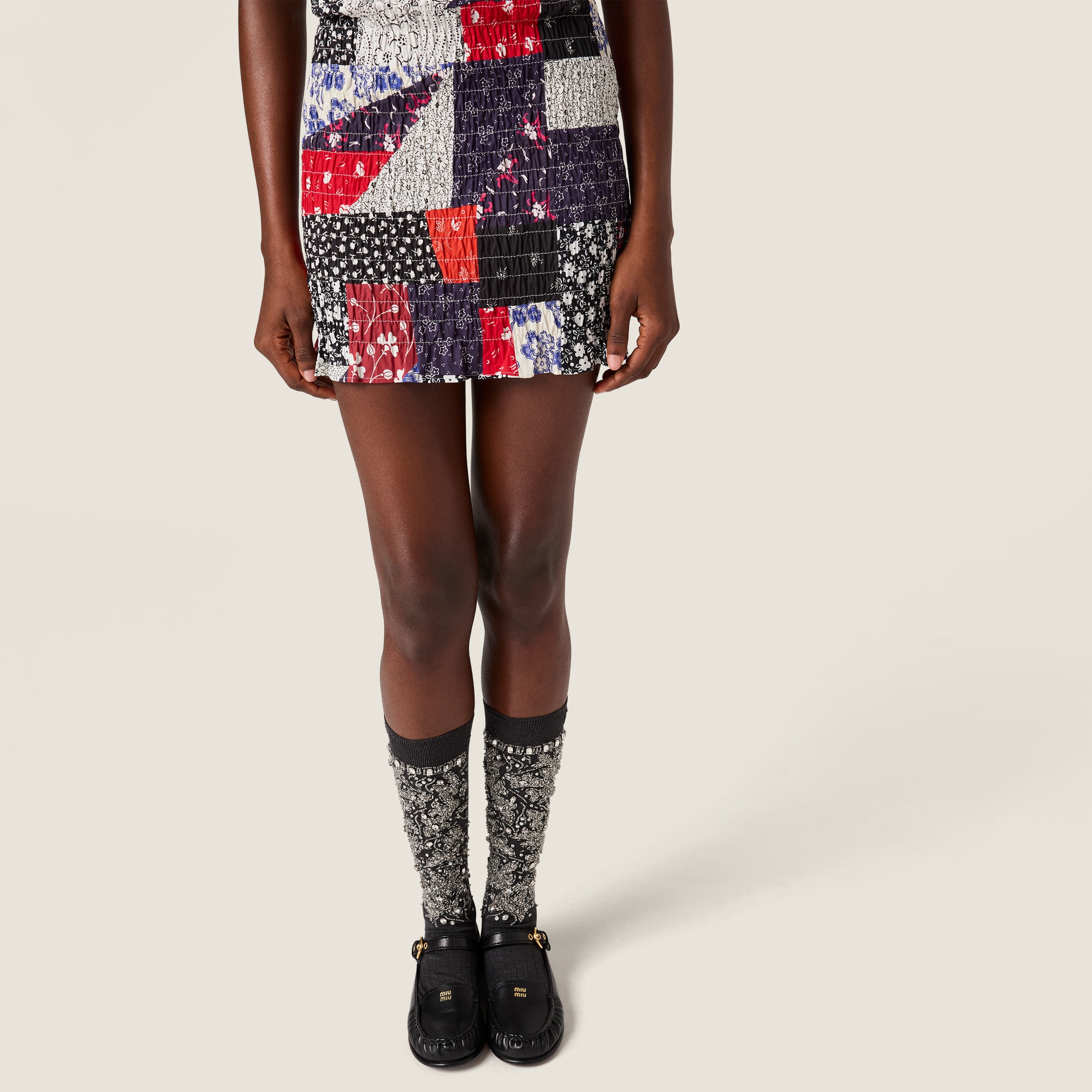 Miu Miu Patchwork Poplin Mini-Dress, Woman, Multicolored, Size 38