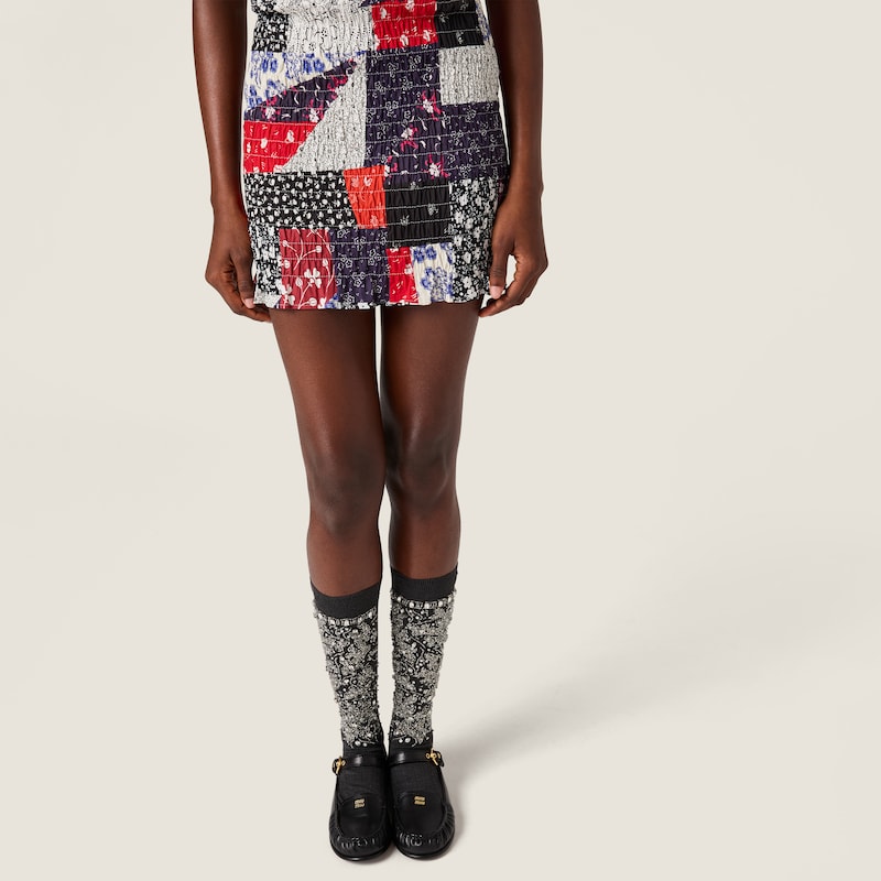 拼布府绸迷你裙