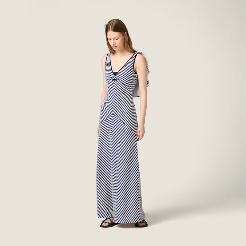 Çizgili Jarse Maksi Elbise