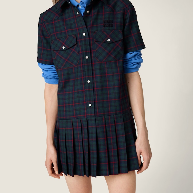 百褶格紋迷你裙裙裝