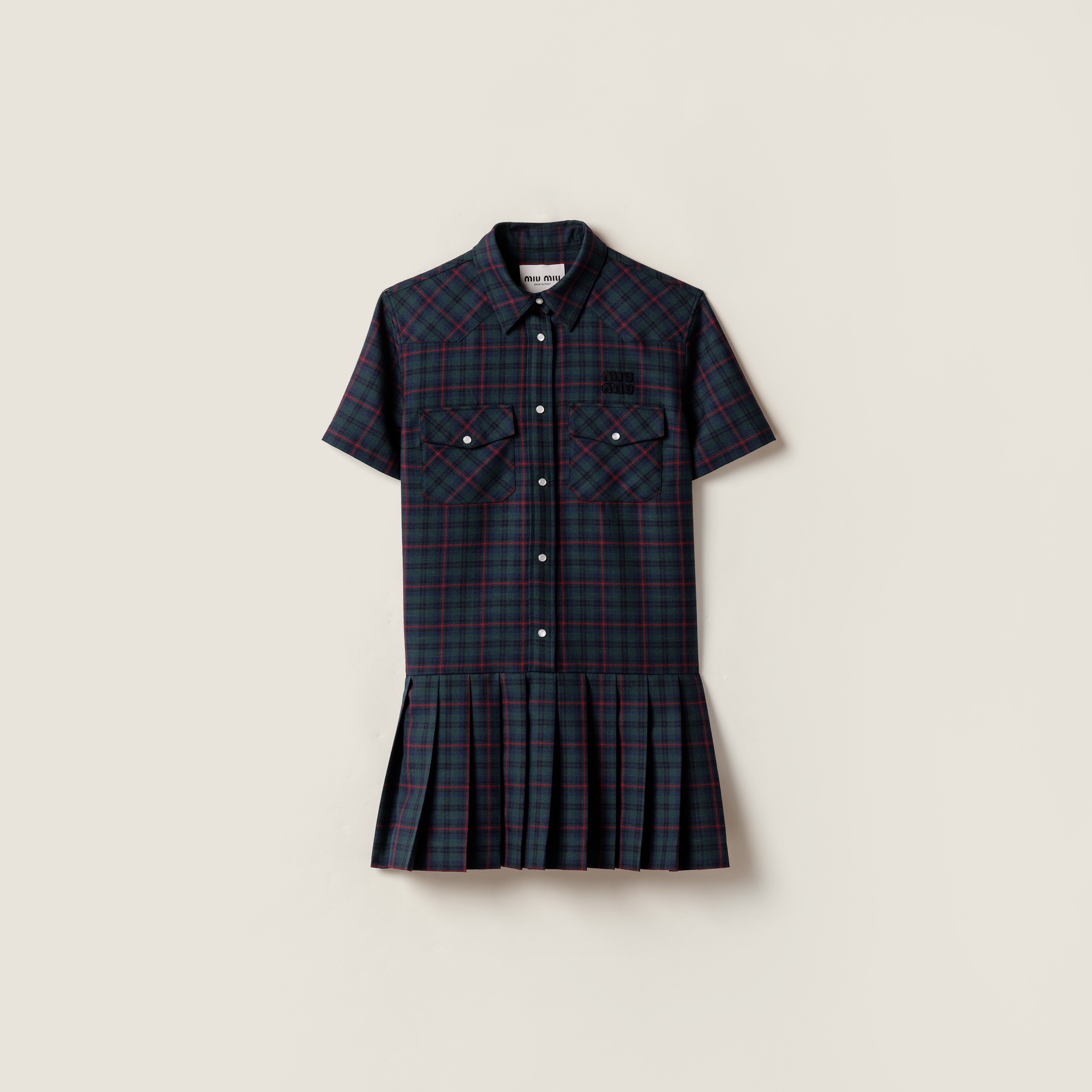 Miu Miu Embroidered Wool Mini Dress In Blue