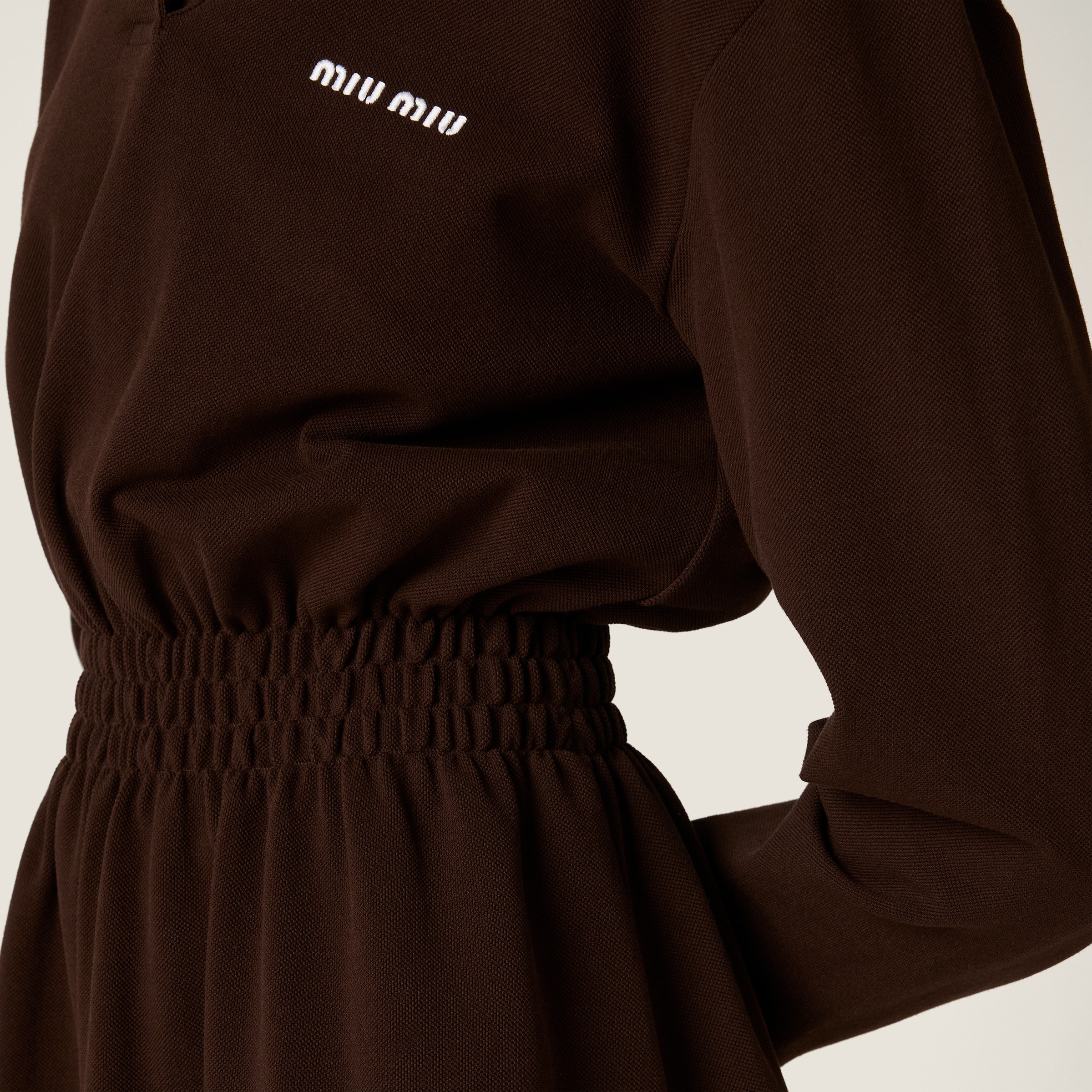 MIUMIU★素敵!Cocoa Brown Cotton Pique Mini Dress Cocoa Brown Cotton Piqué Mini-dress | Miu Miu