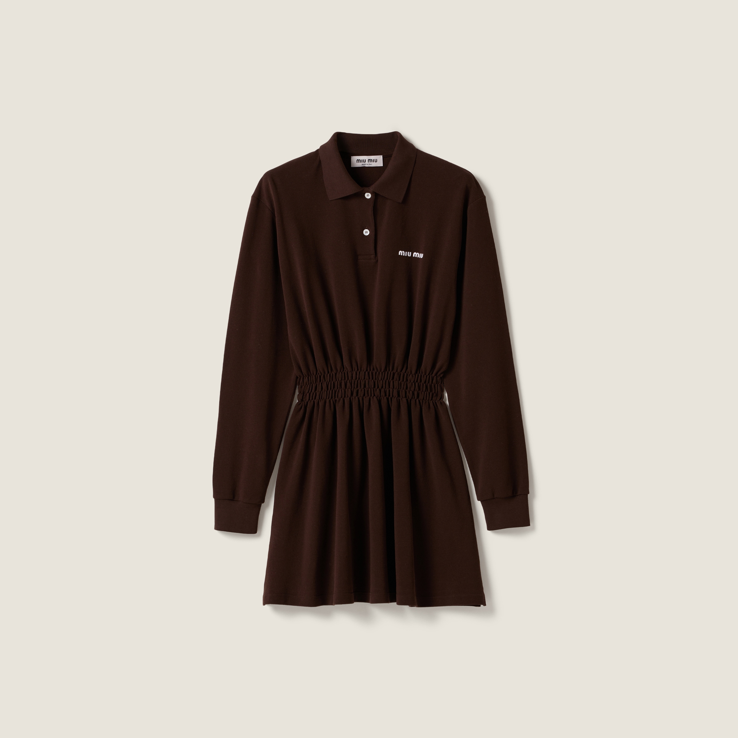 Miu Miu Cotton Piqué Mini-dress In Brown