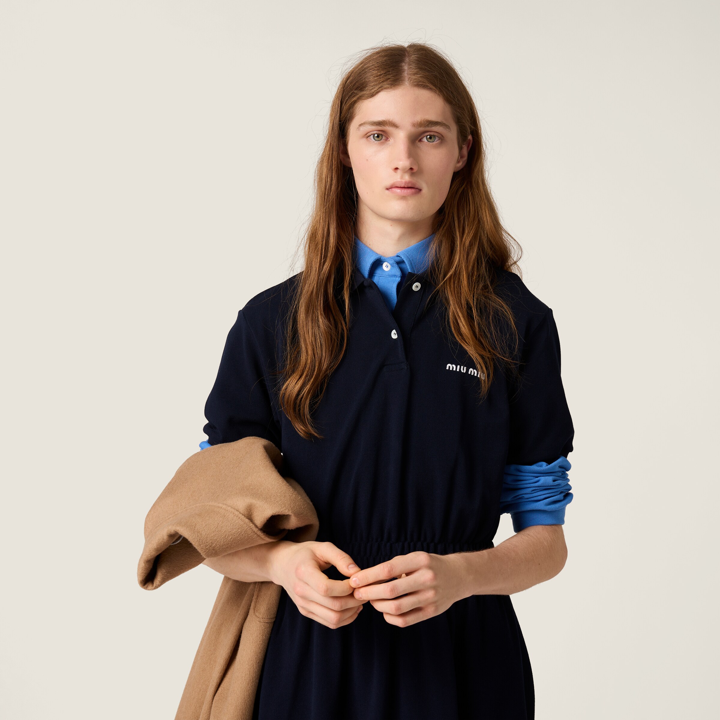 Navy Cotton Piqué Dress | Miu Miu