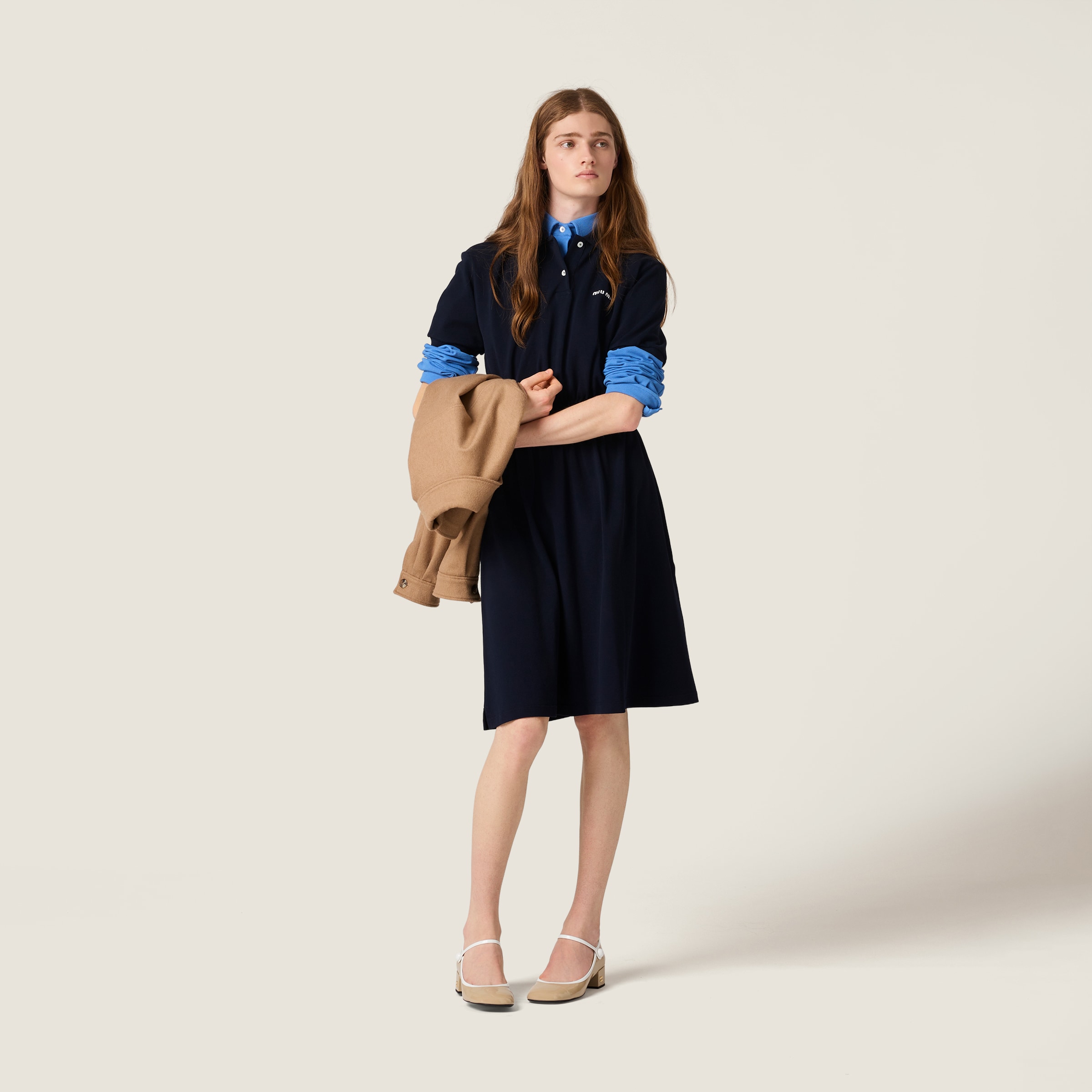 ◆完売前に◆【MiuMiu】コットンピケドレス 完売必須【MIUMIU】プリーツ コットンピケ ミニドレス すぐ届く