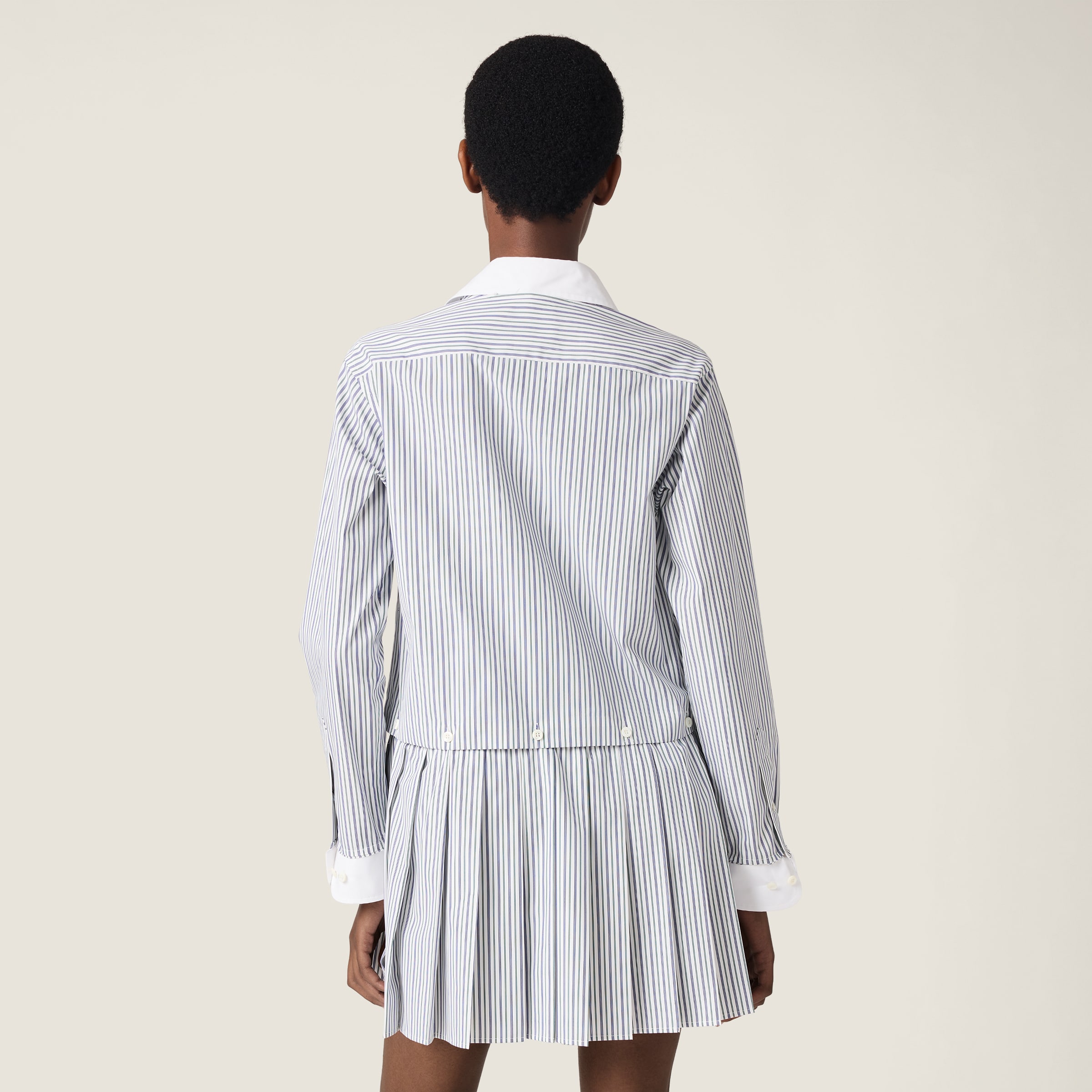 Miu Miu Pleated Striped Poplin Mini-dress