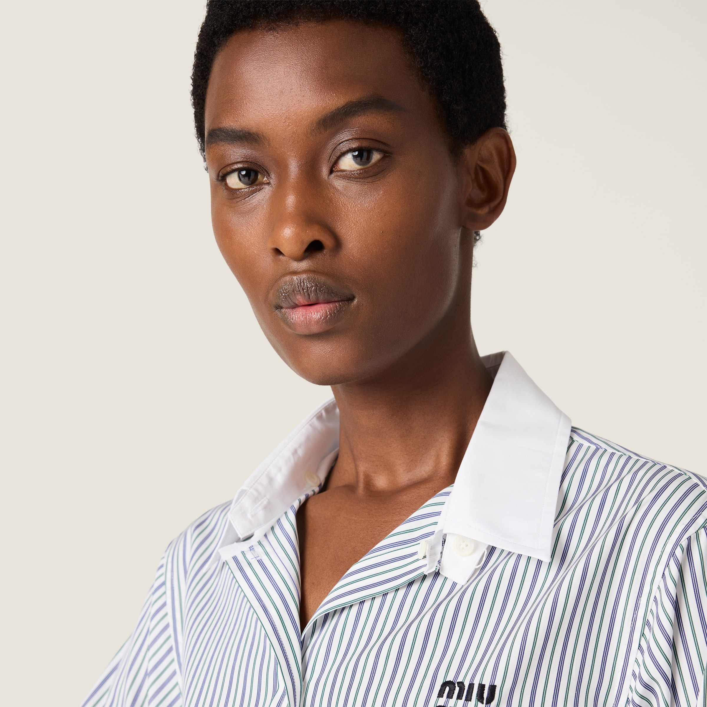Miu Miu Pleated Striped Poplin Mini-dress