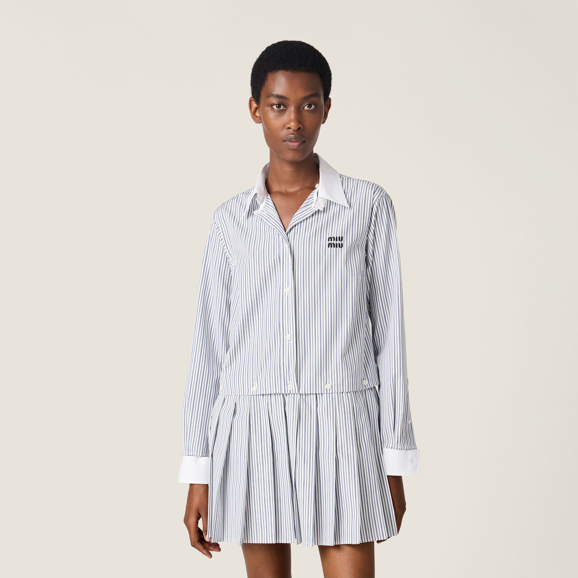 Miu Miu Pleated Striped Poplin Mini-dress