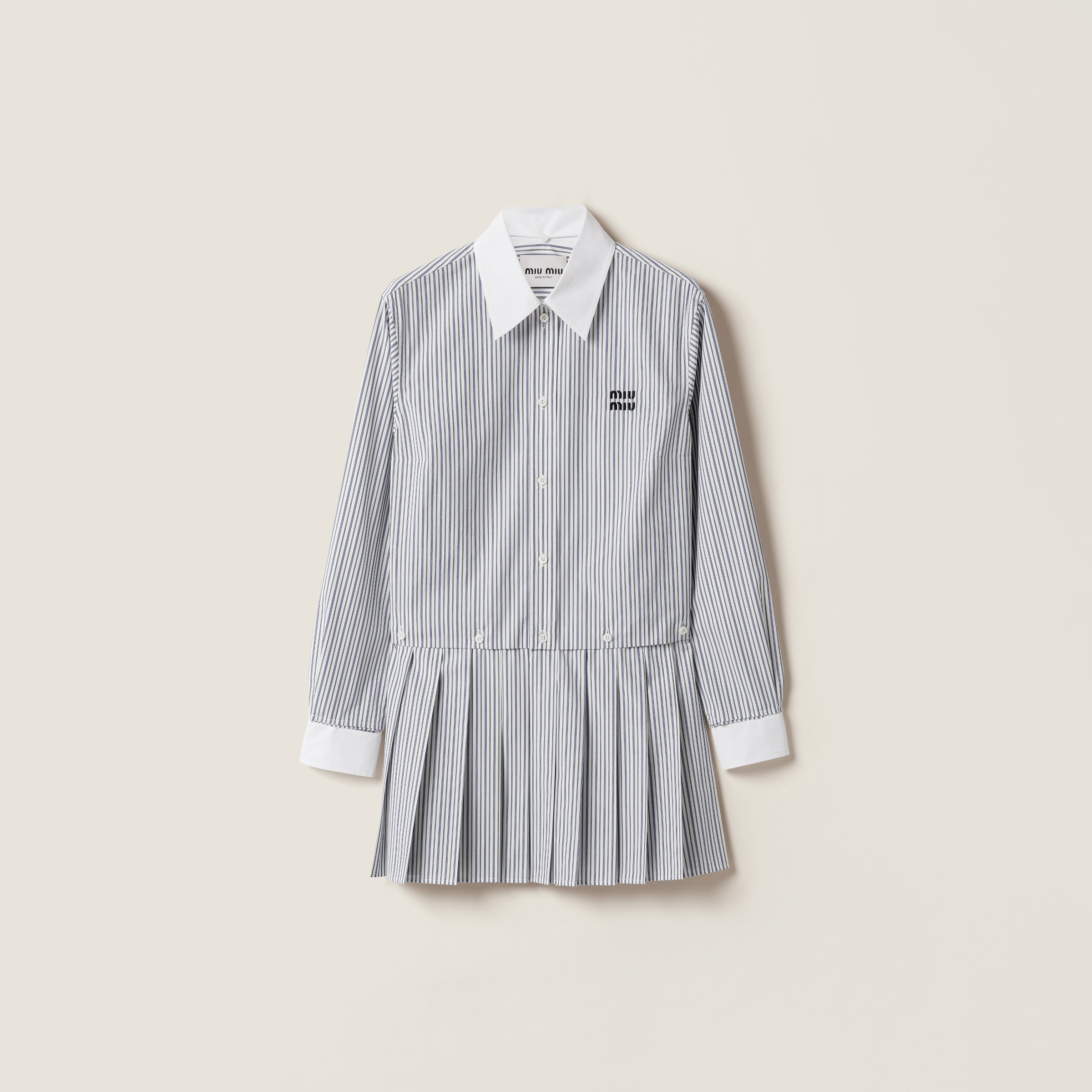 Miu Miu Pleated Striped Poplin Mini-dress