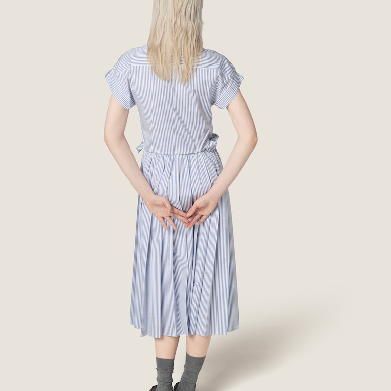 Pleated striped poplin midi-dress