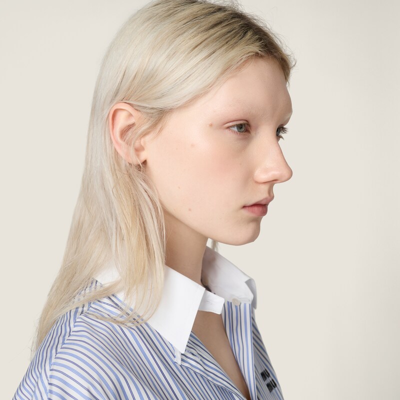 Pleated striped poplin midi-dress