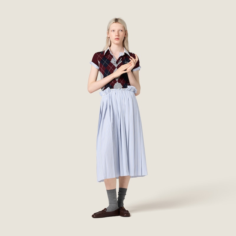 Pleated striped poplin midi-dress