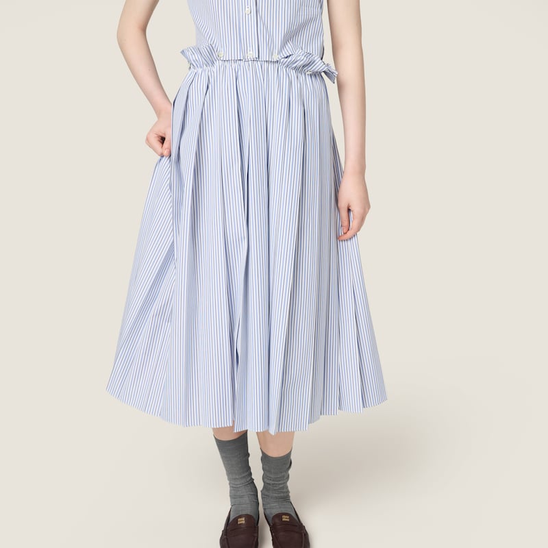 Pleated striped poplin midi-dress