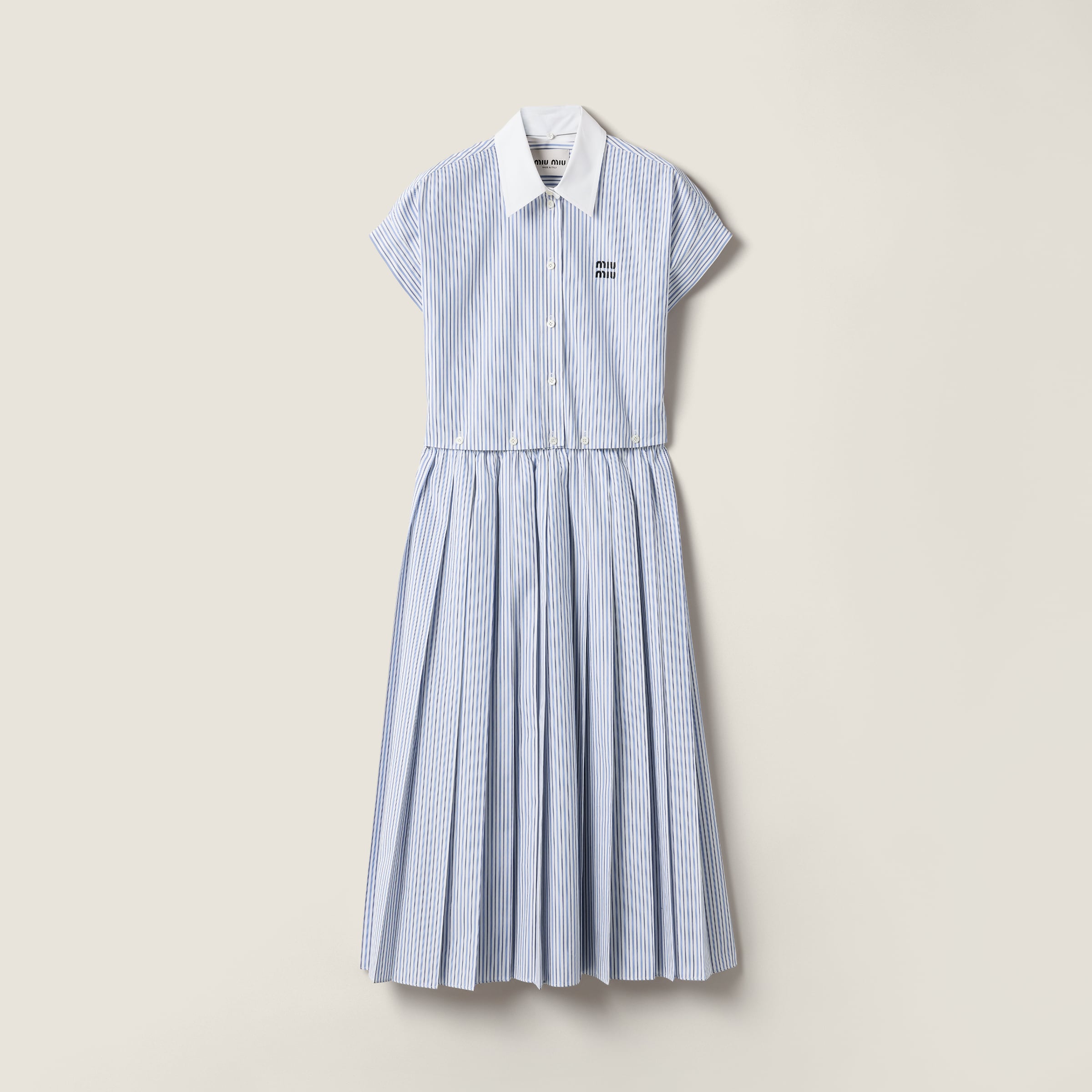 Miu Miu Pleated Striped Poplin Midi-dress In Multi