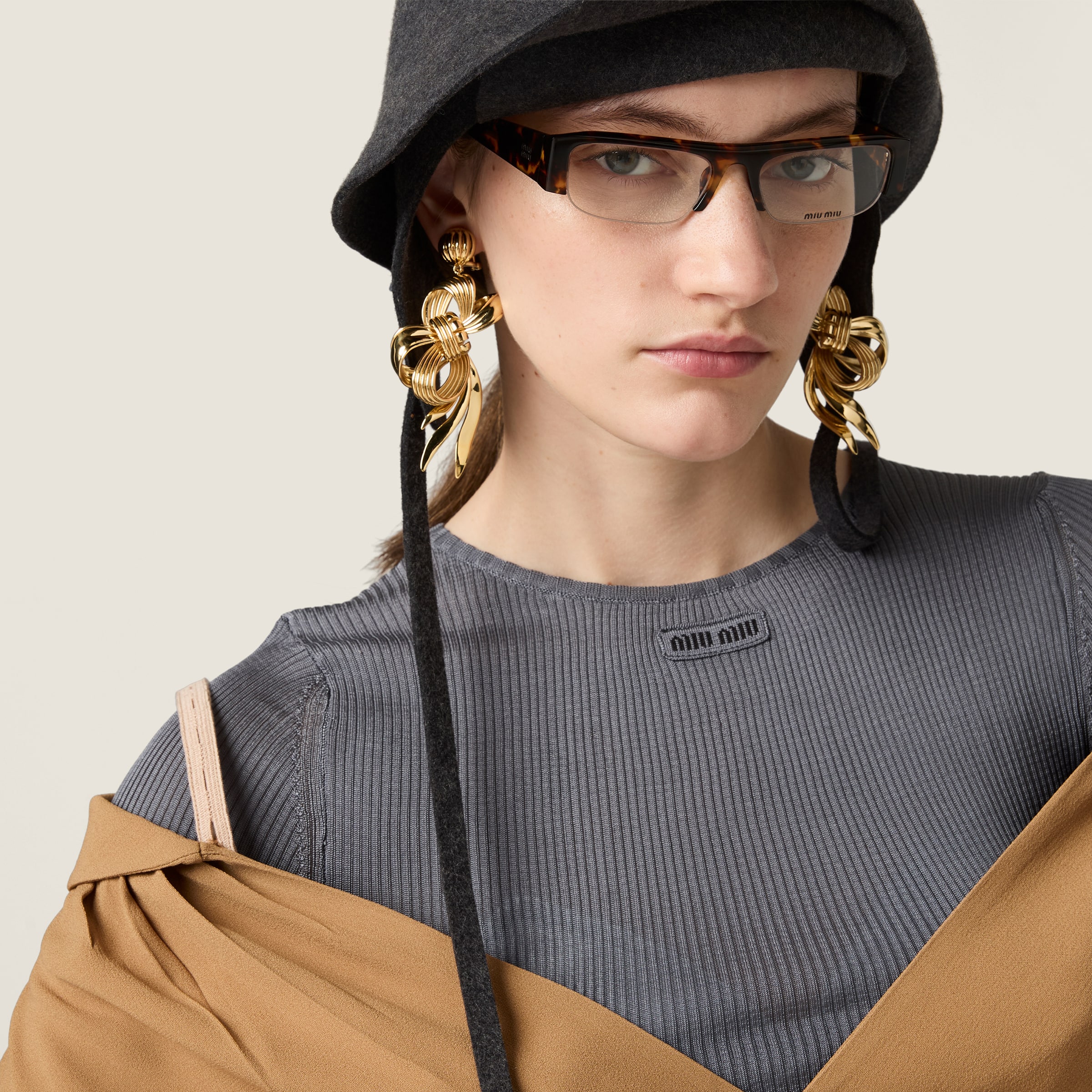 Miu Miu Sablé Dress In Brown