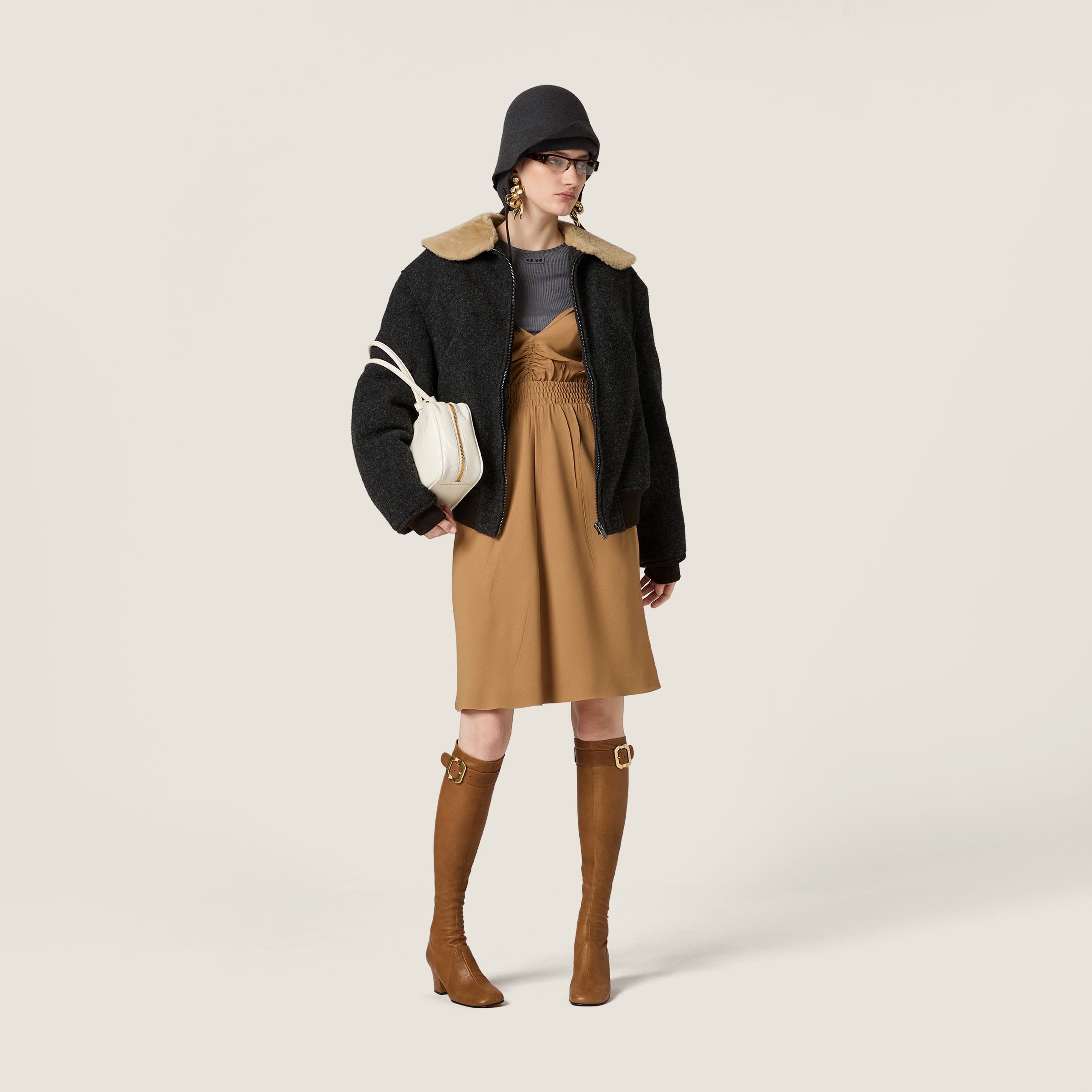 Miu Miu Sablé Dress In Brown