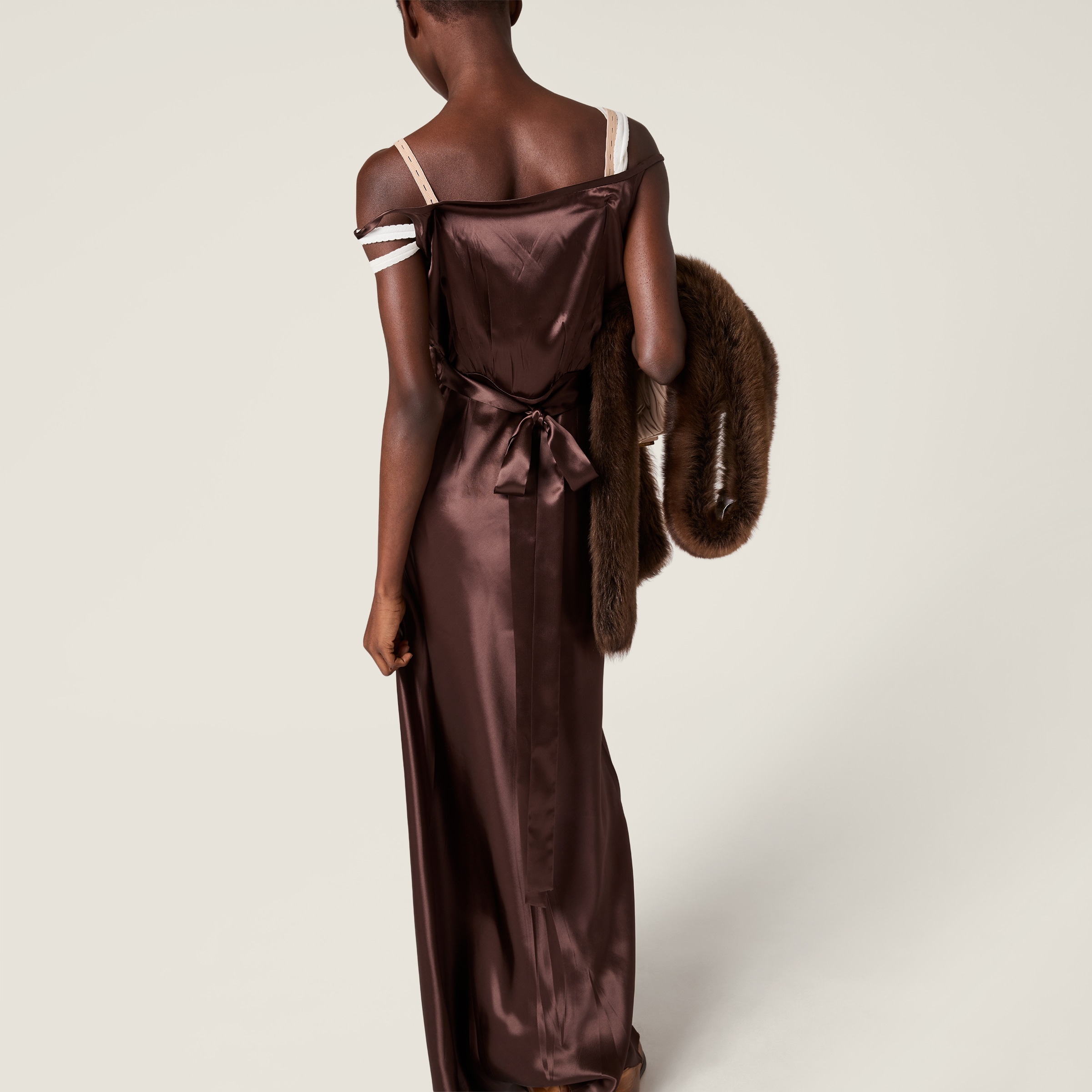 Miu Miu Long Satin Dress, Woman, Cocoa Brown, Size 42