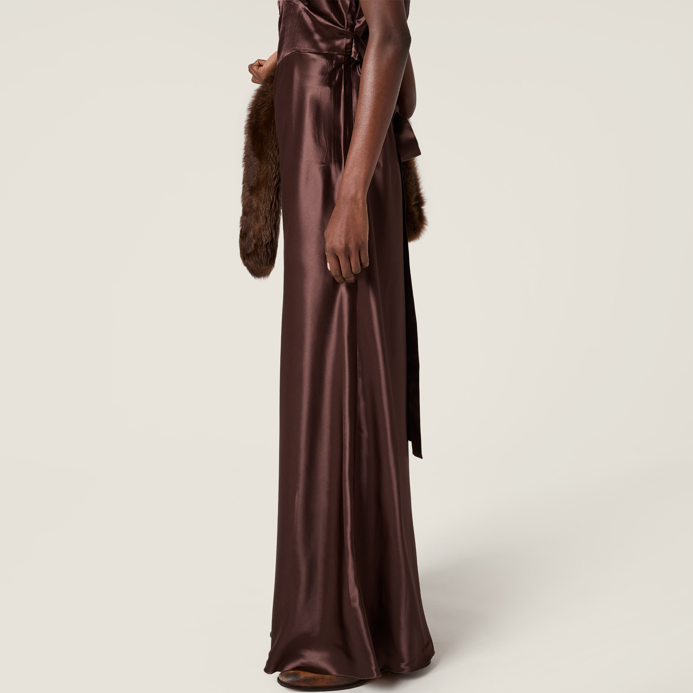 knee length dresses for ladies Chocolate brown silk satin long wrap dress, silk dress, wrap dress,  bridesmaid dress, wedding guest dress, long sleeve silk dress, women dress,  maxi dress, evening dress, long dress – ENME.ME main image 1