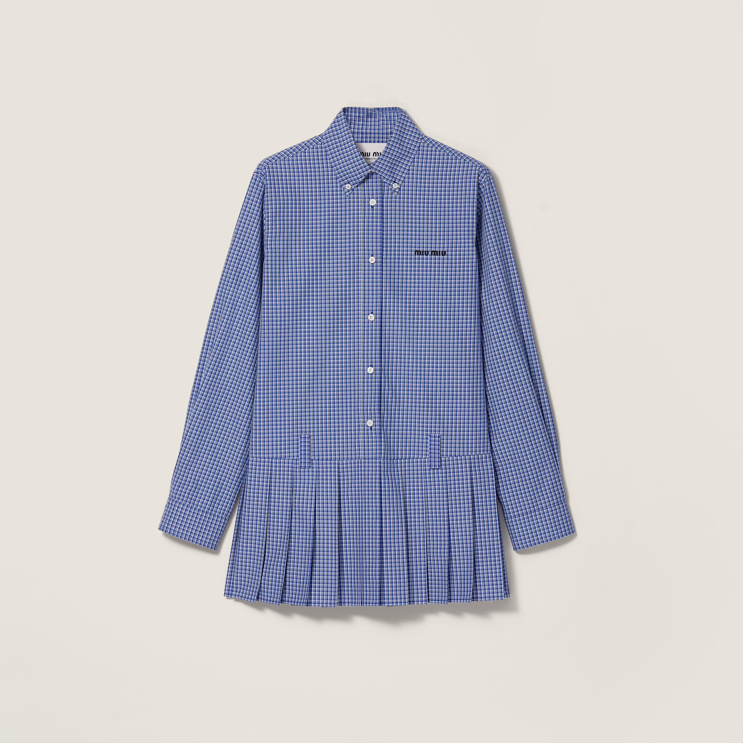 Miu Miu Pleated Checked Mini-dress In Blue