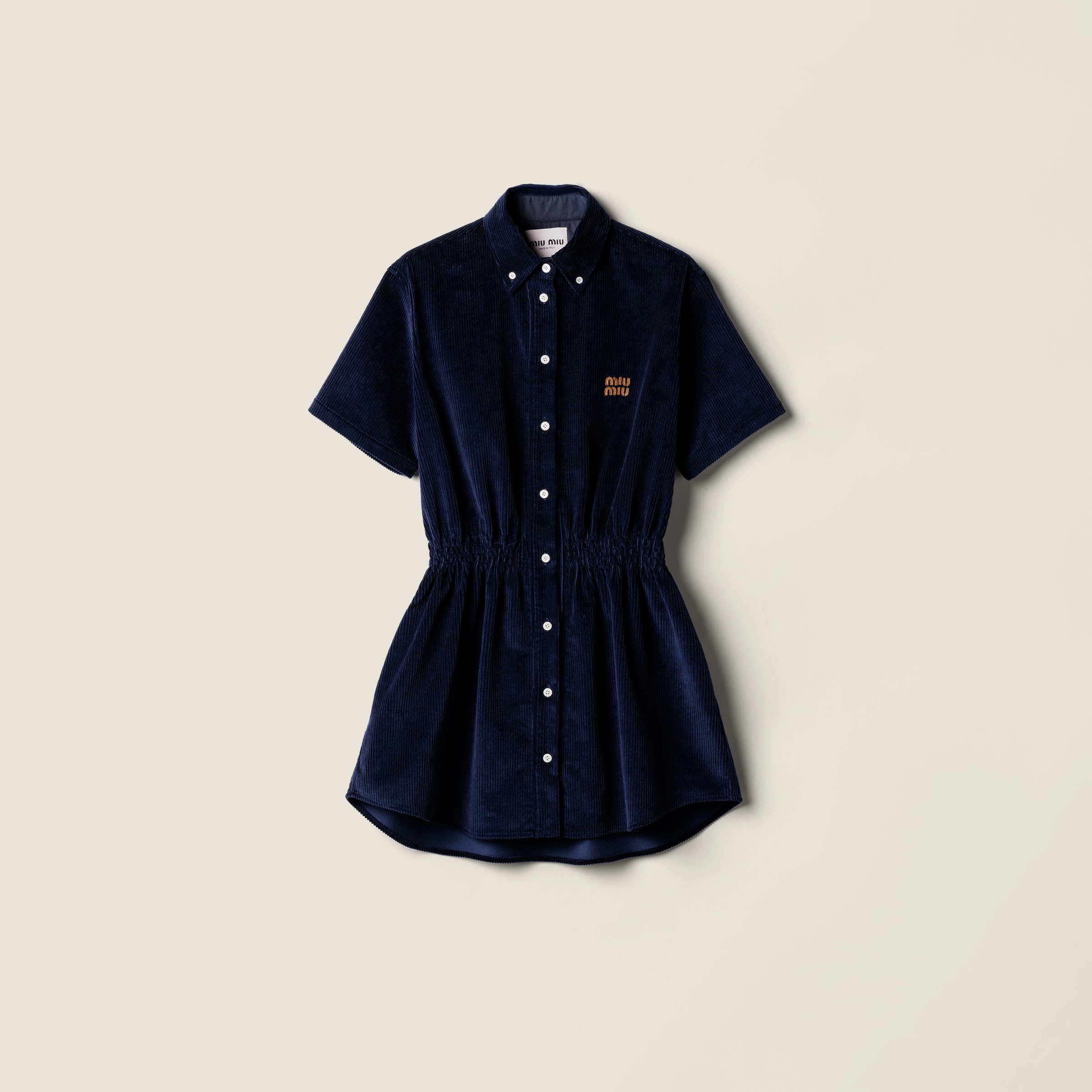ライトブルー＋ネイビー プリーツ入り チェック ポプリン ドレス | Miu Miu