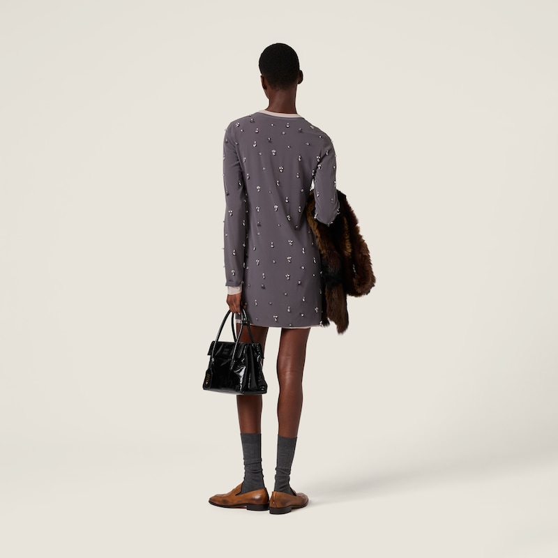 Embroidered stretch georgette dress