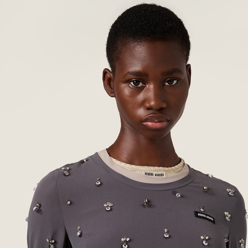 Embroidered stretch georgette dress