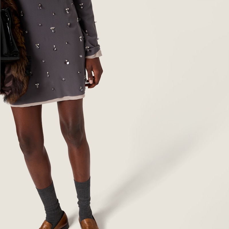 Embroidered stretch georgette dress