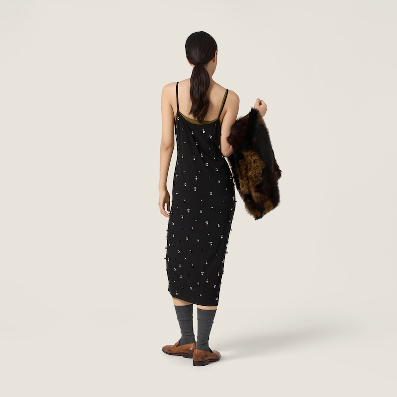 Embroidered stretch georgette dress