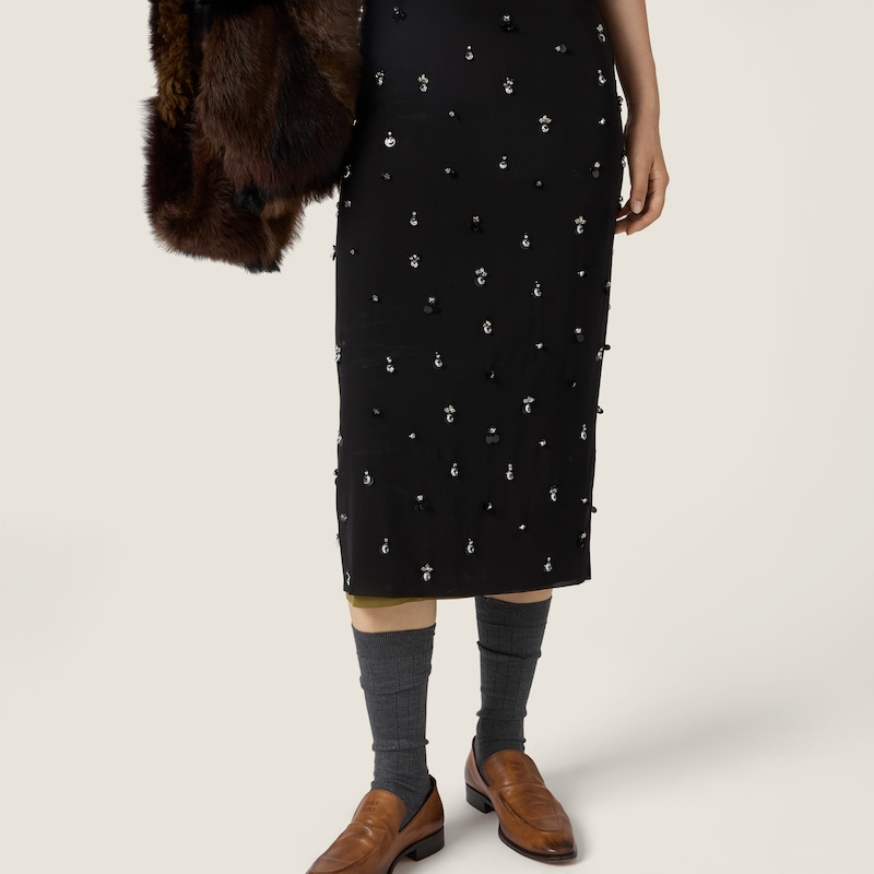 Embroidered stretch georgette dress