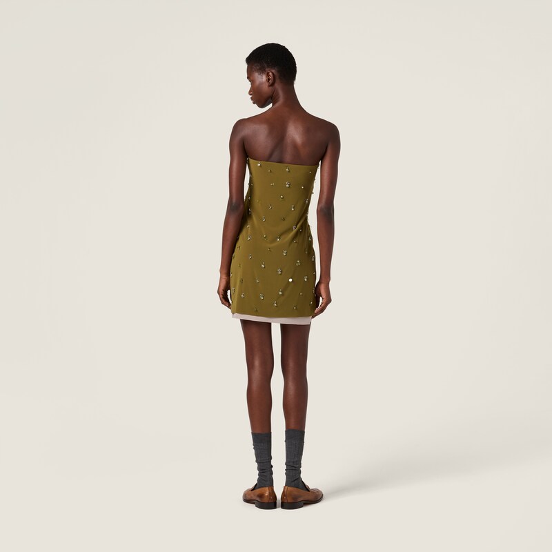 Embroidered stretch georgette mini-dress