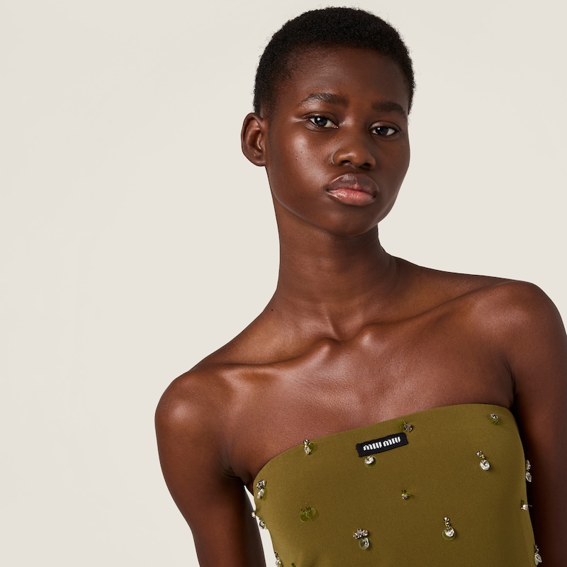 Embroidered stretch georgette mini-dress