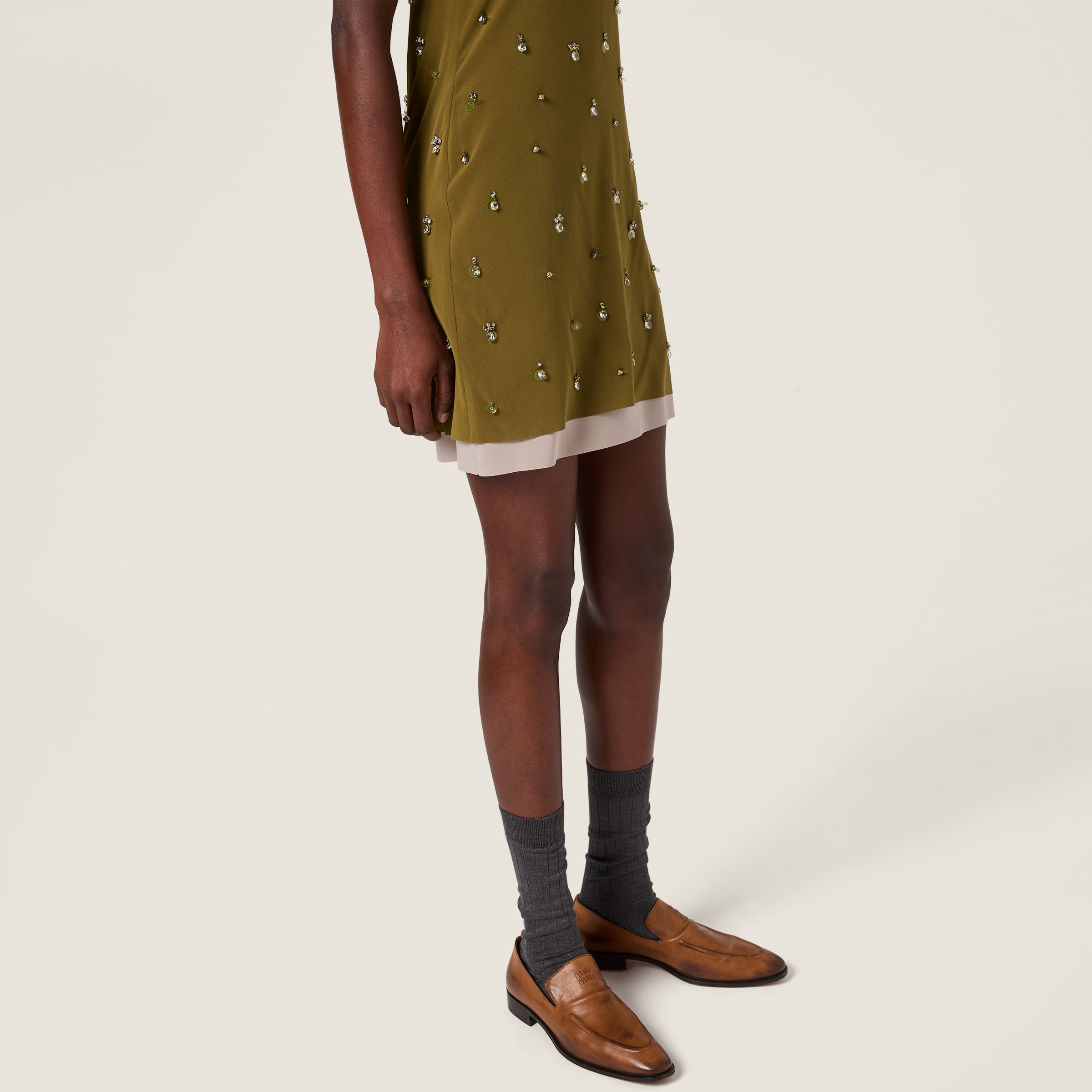 Grass Green Embroidered Stretch Georgette Mini-dress | Miu Miu - Austria
