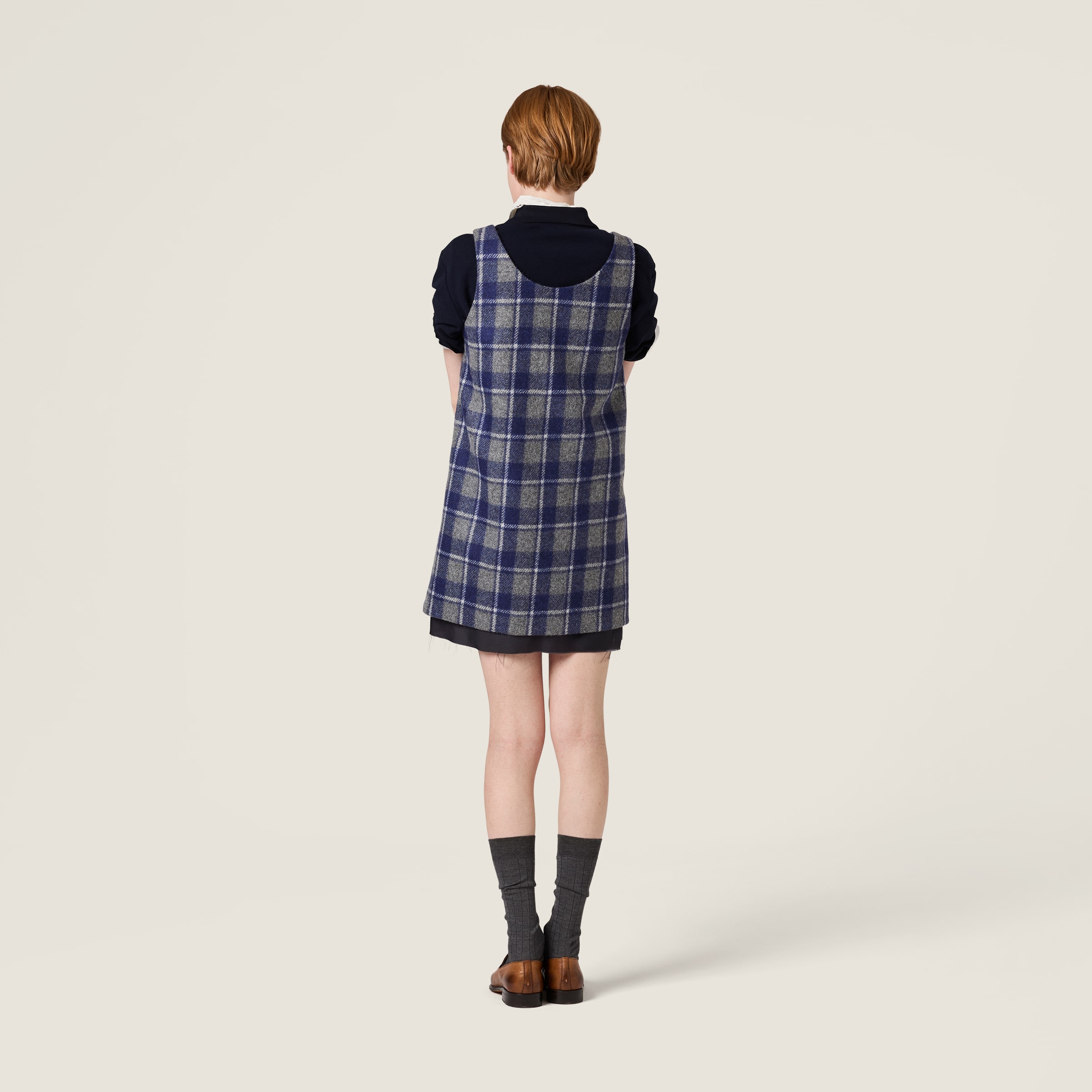 Slate/lightblue Checked Mini-dress | Miu Miu