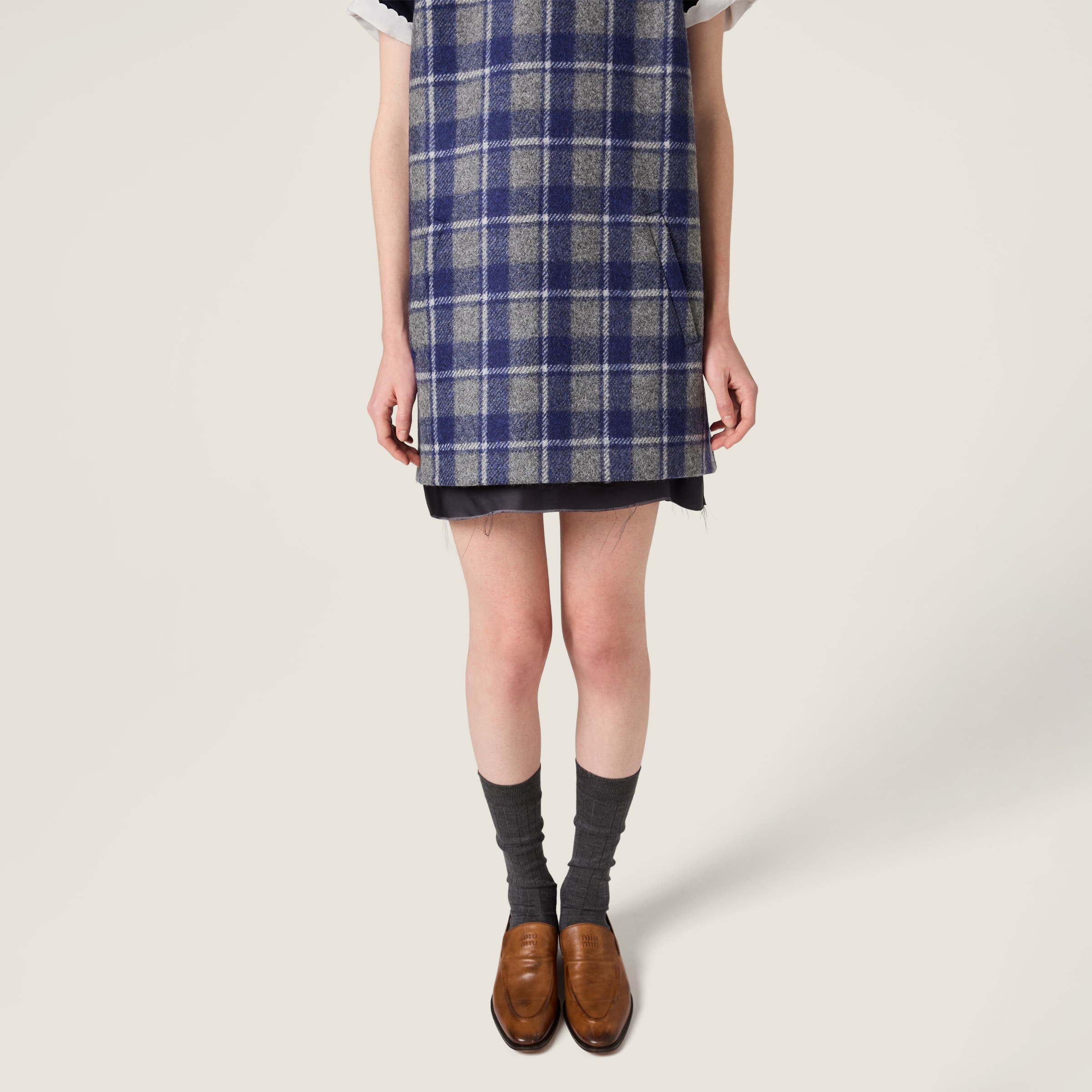 Slate/lightblue Checked Mini-dress | Miu Miu