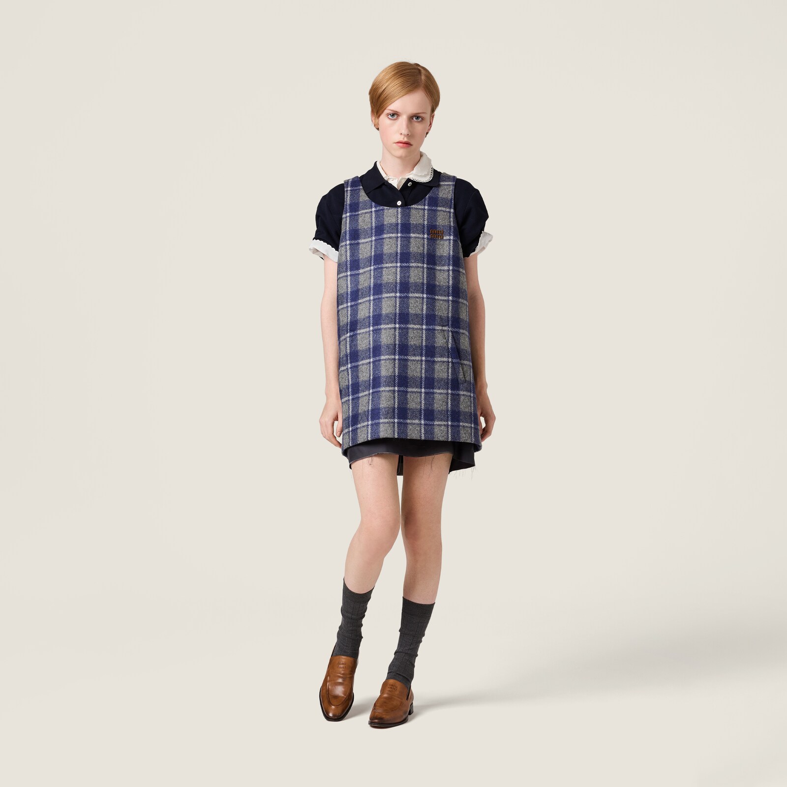 Slate/lightblue Checked Mini-dress | Miu Miu